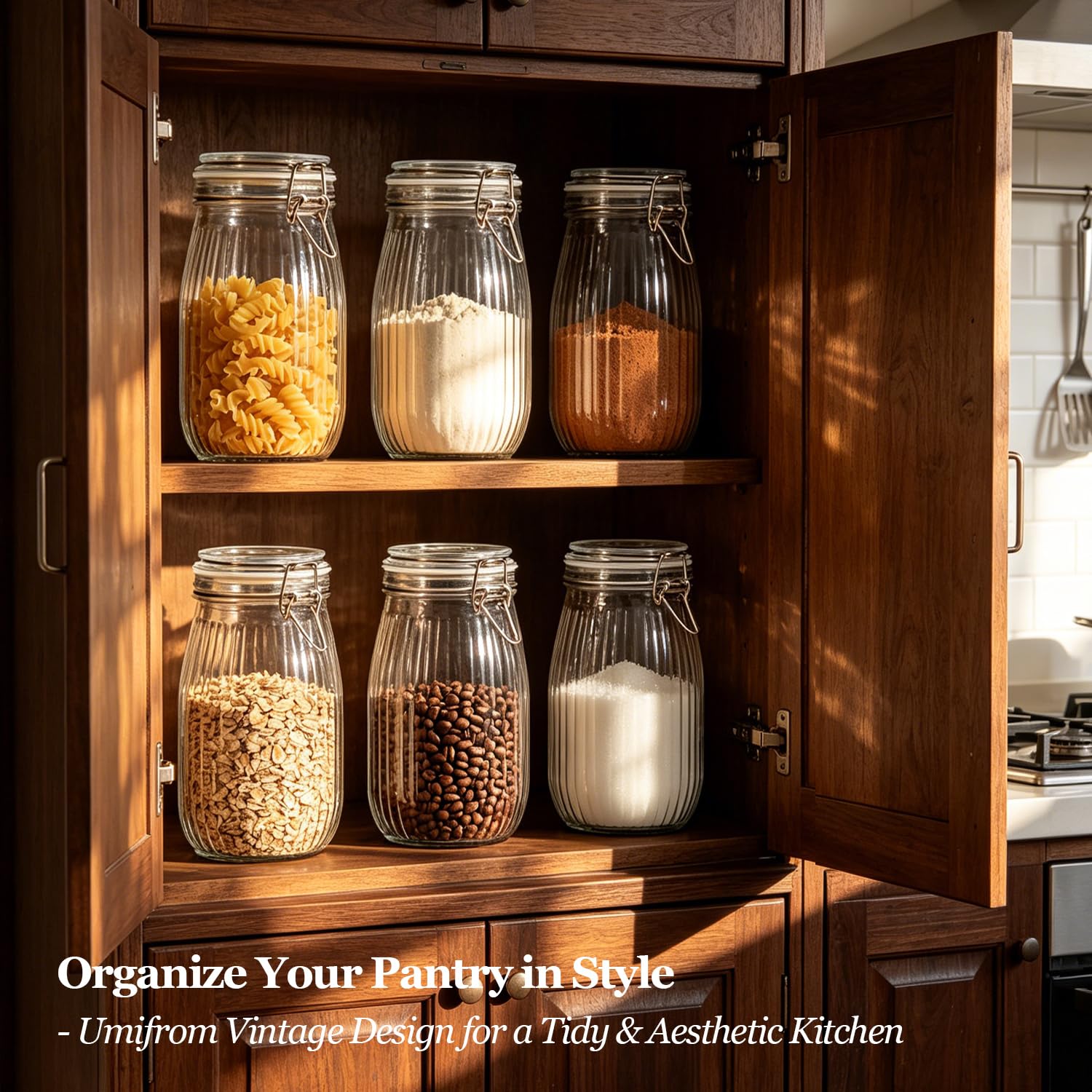 Large Ribbed Glass Jars with Airtight Lids 51 oz 3 Pack Wide Mouth (3 Count)