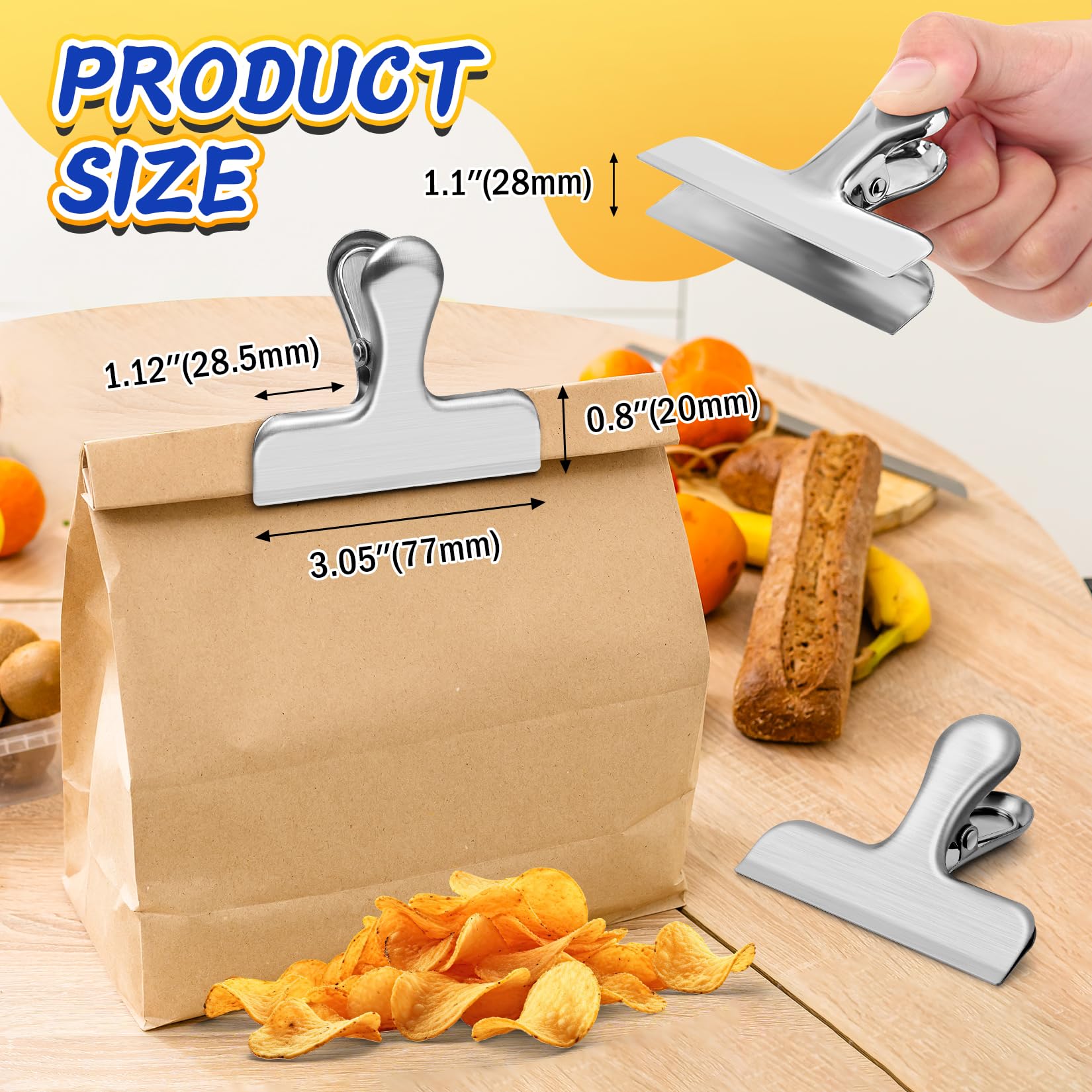 12 Pack Stainless Steel Chip Clips (12 Count)