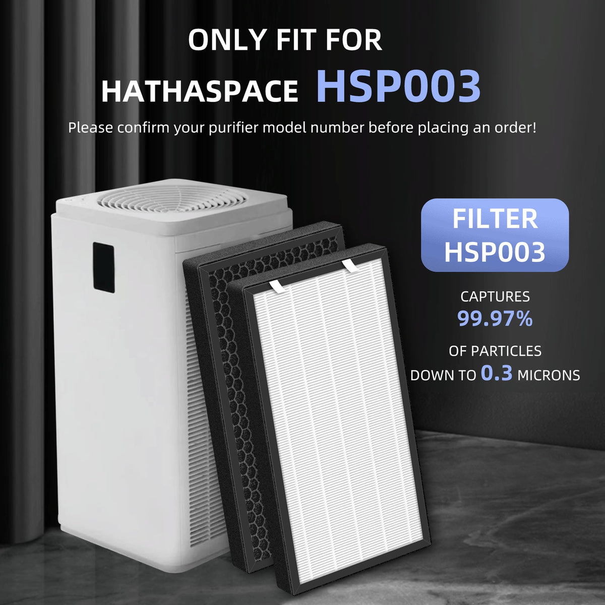 HSP003 True HEPA Filter Replacements for Hathaspace Air Purifier Filters HSP003
