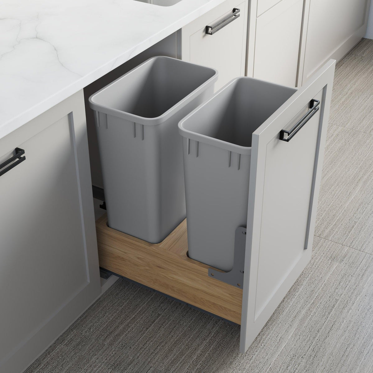 Dowell B18 B21 Wood Base Wastebasket Pullout with Two 50Qt Plastic Bins