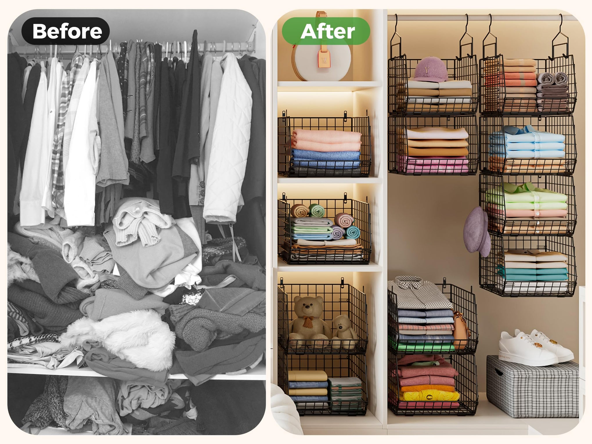 4" Extra Deeper Hanging Closet Organizers and Storage (4 Count)