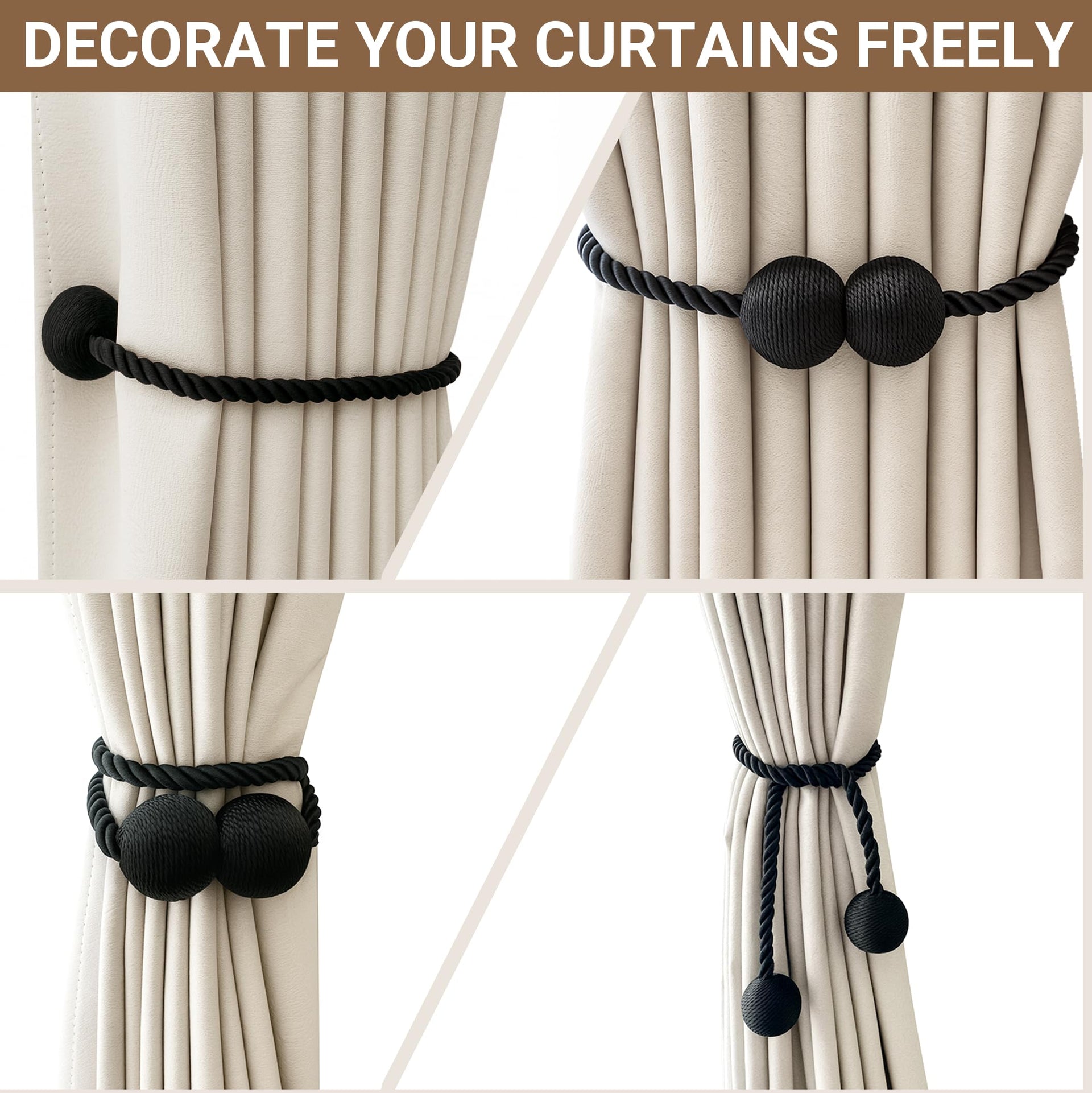 Magnetic Curtain Tiebacks Black 6pcs (6 Count)