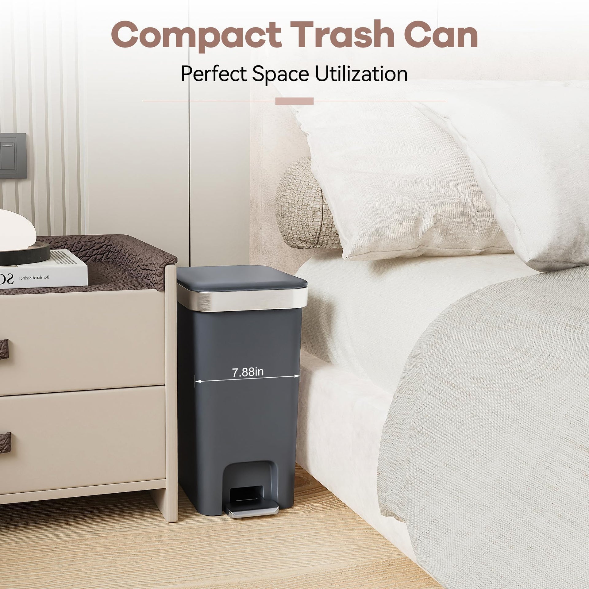 2PACK 2.6 Gal Small Bathroom Trash Can with Lid Foot Pedal (2 Count)