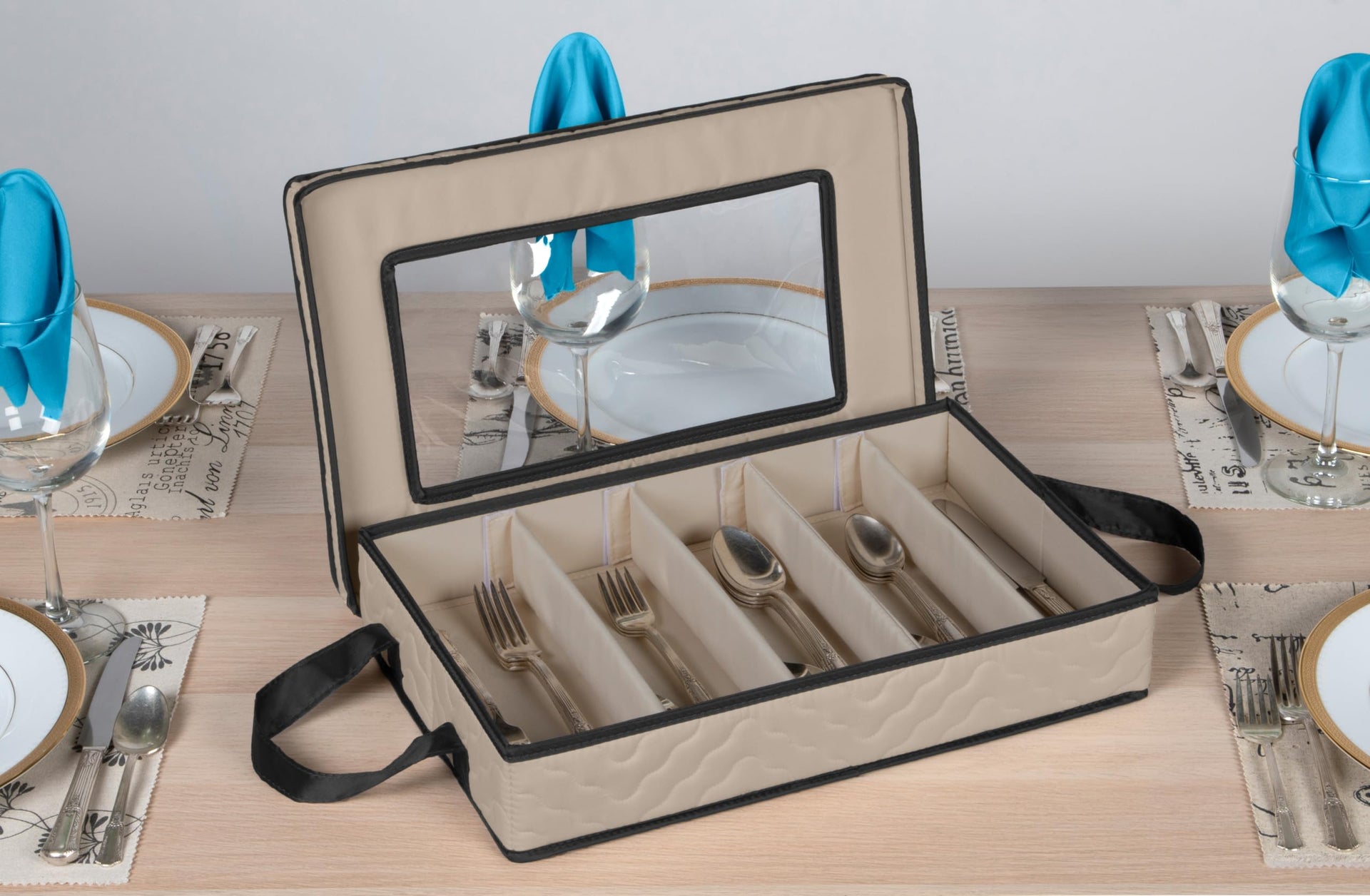 Flatware Storage Case 5 Compartments Silverware Container Box