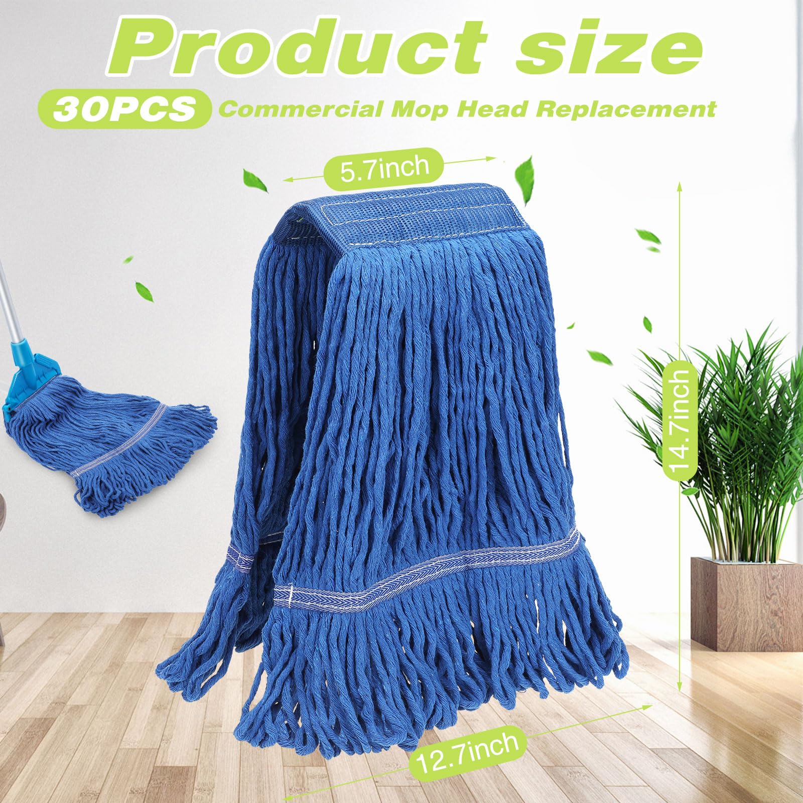 30 Pieces Commercial Mop Head Replacement Floor Cleaning Wet Mop Heads Heavy Duty Large Cotton String Sweeper Refills for Industrial Home Use