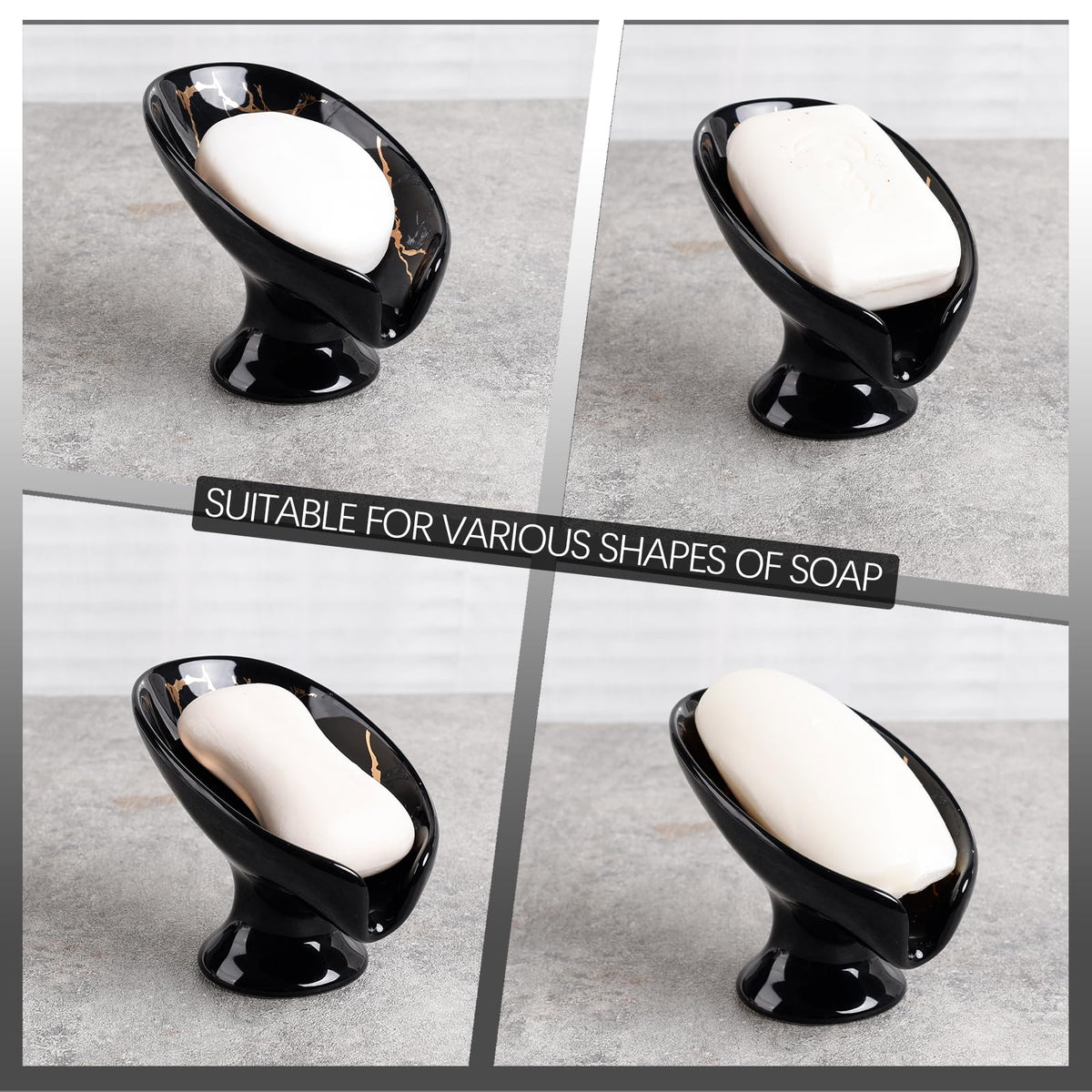 Soap Dish Ceramic Soap Holder Self Draining Leaf Shape Bar Soap Holder