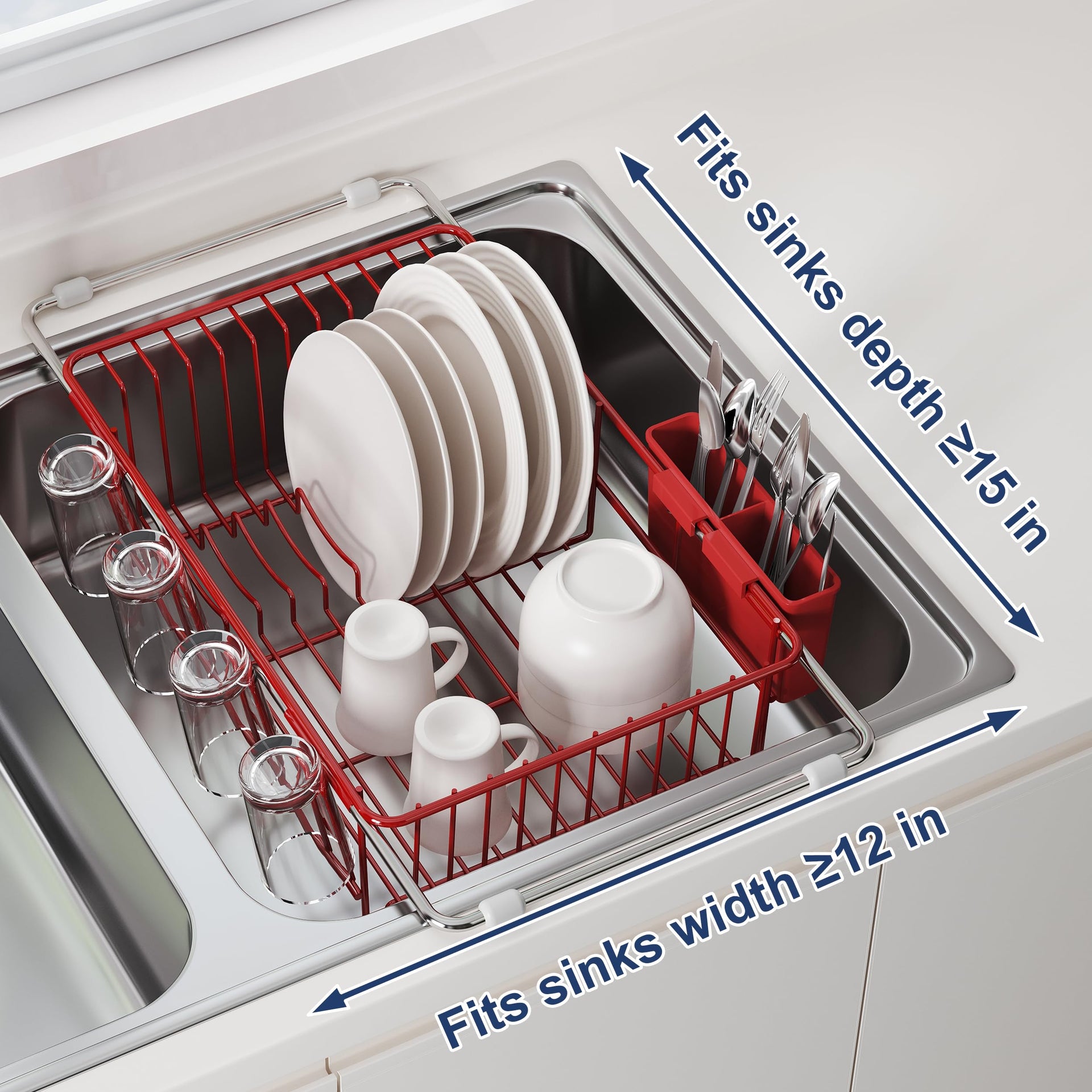 Red Dish Drying Rack in Sink