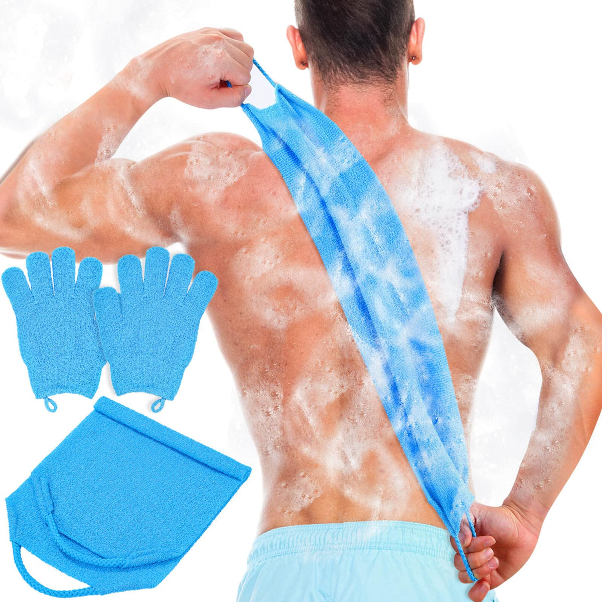 Exfoliating Back Scrubber Bath Gloves Set (3 Count)
