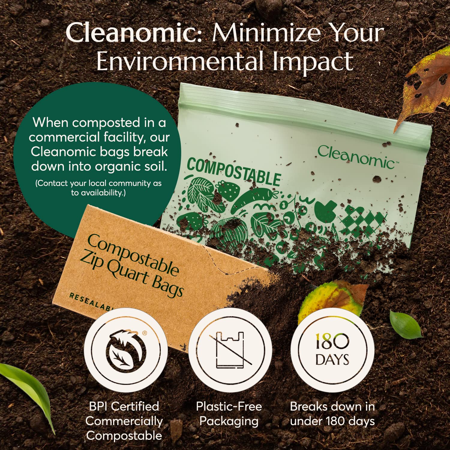 Compostable* Quart Size Food Storage Bags (25 Count)