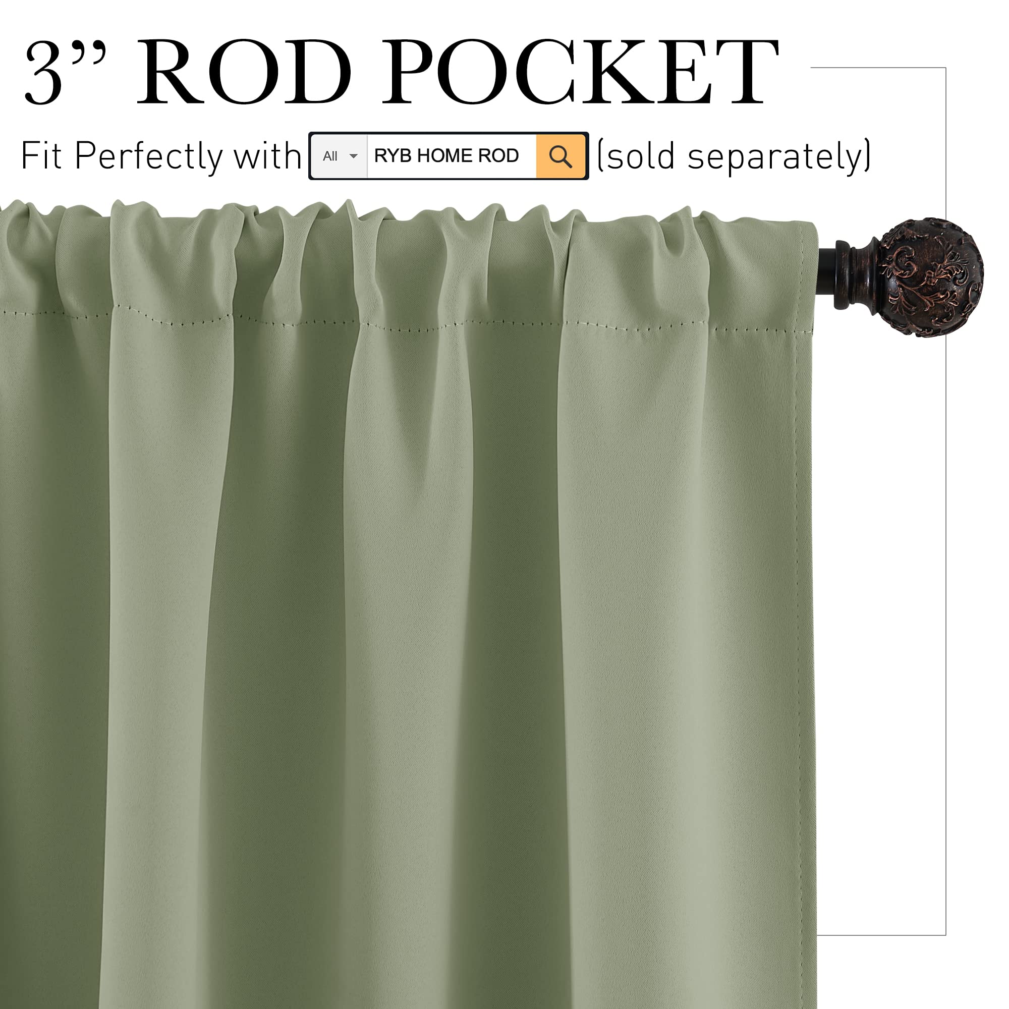 Short Blackout Curtains for Small Window Kitchen Bathroom Cafe RV (2 Count)