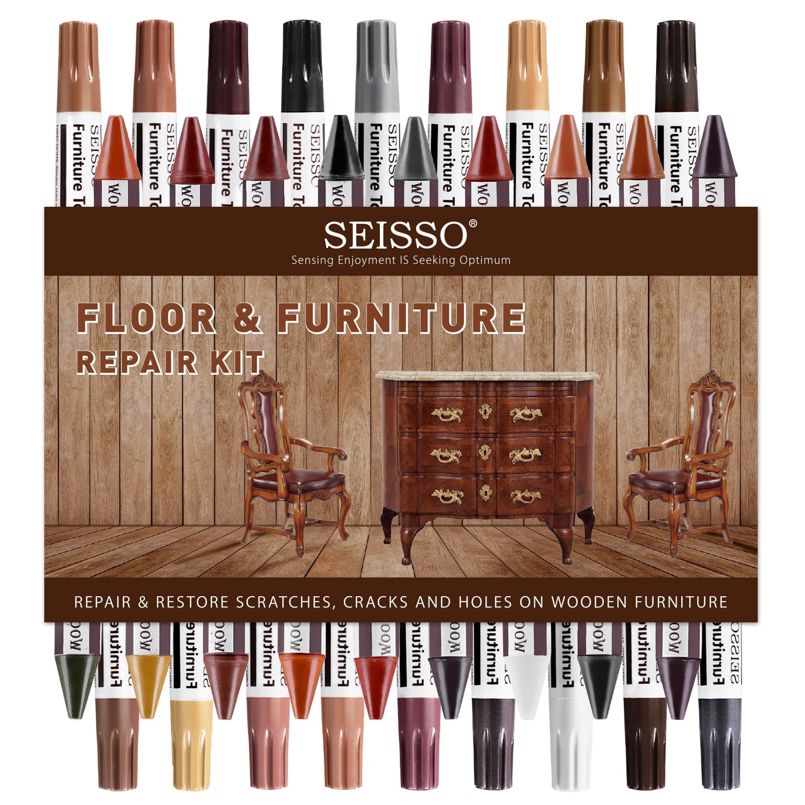 18 Colors Wood Wax Sticks ＆ Wood Markers Furniture Repair Kit (39 Count)
