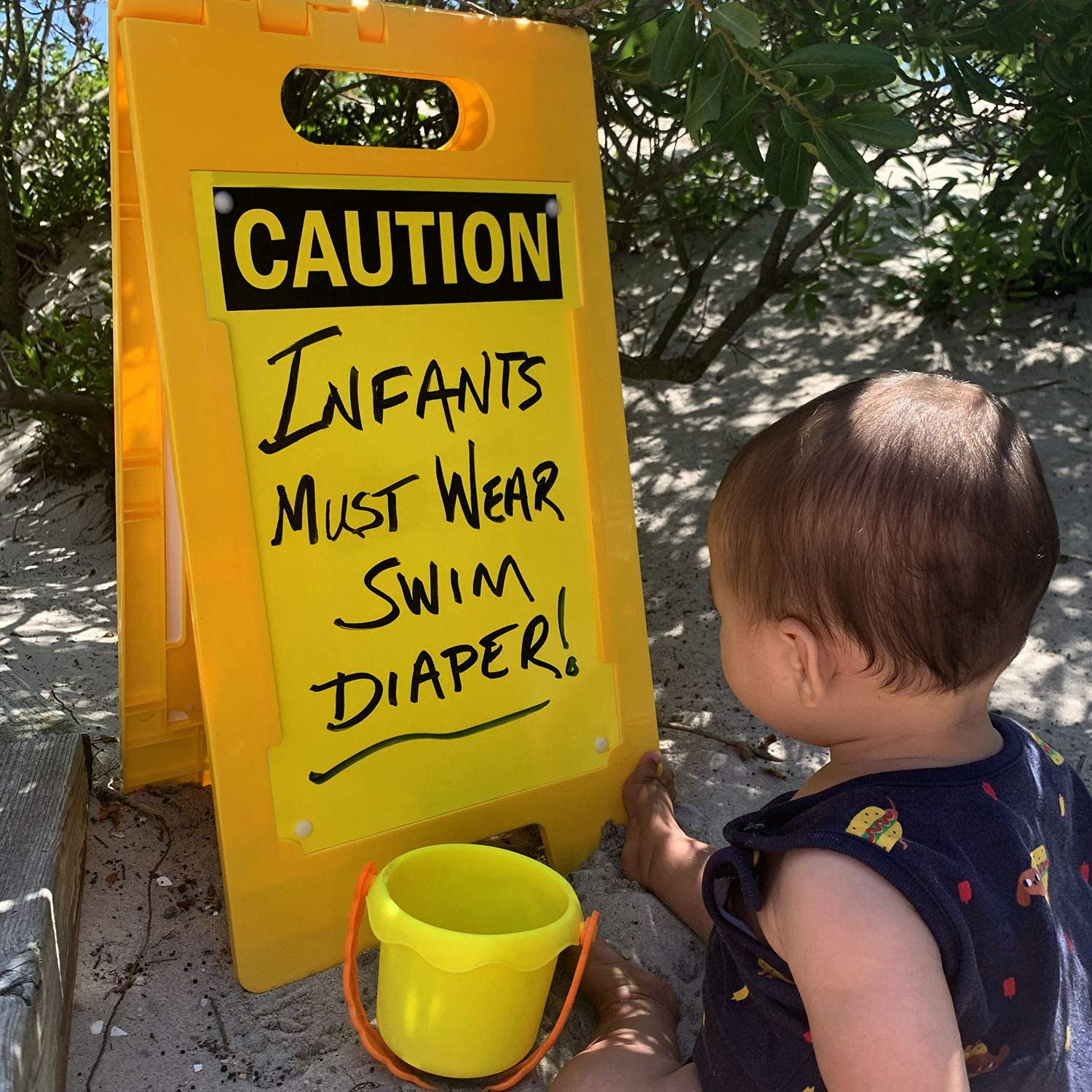 SF-0127-FB-25x12-DE Caution Blank Write-On Folding Floor Sign With Dry Erase Finish By | 25" x 12" Plastic