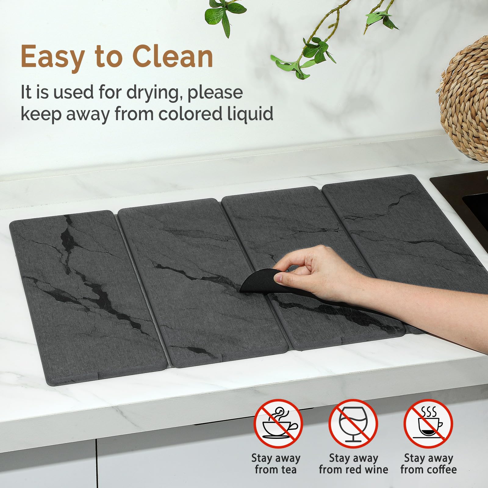 Large Stone Dish Drying Mat for Kitchen Counter (2 Count)