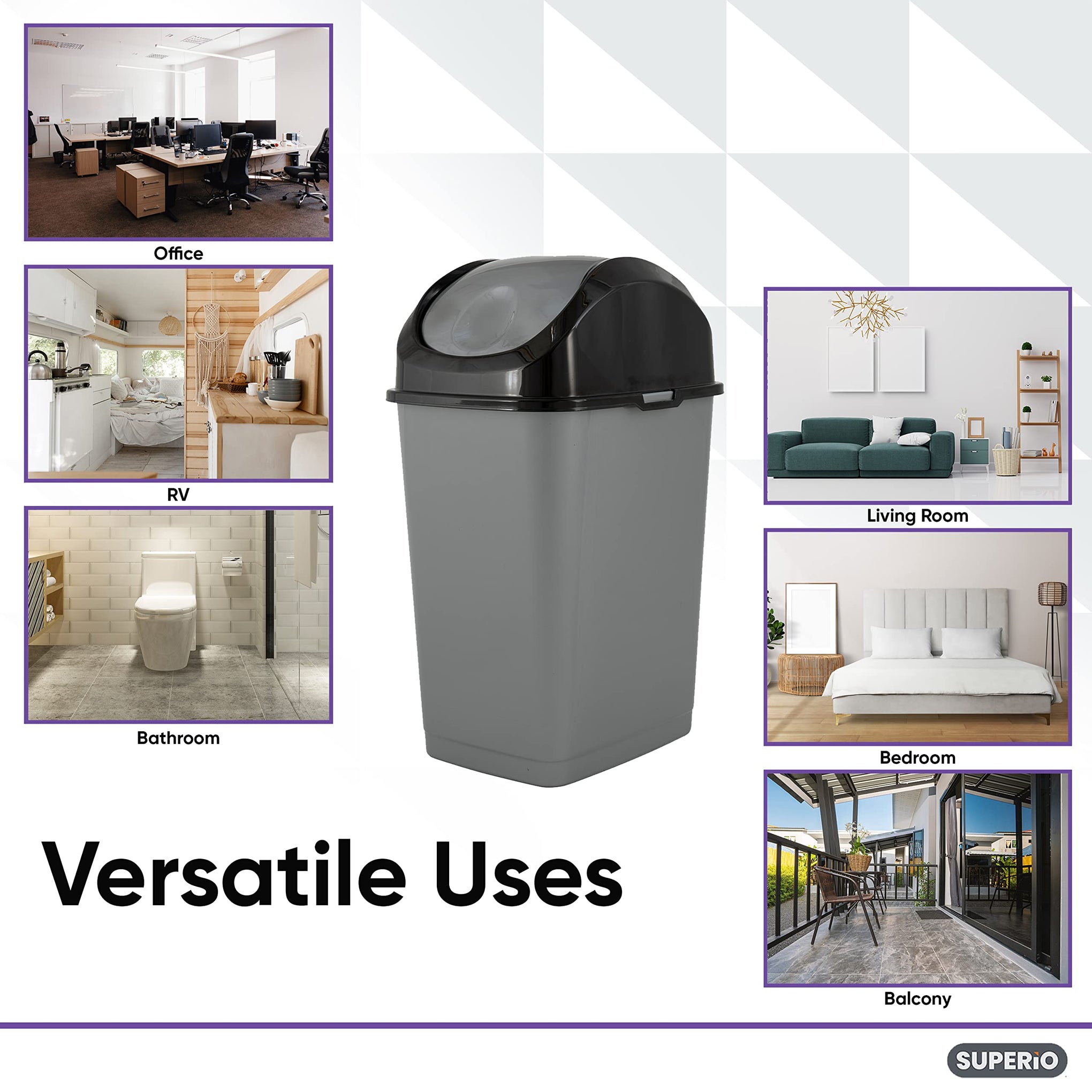 Small 2.5 Gallon Plastic Trash Can with Swing Top Lid