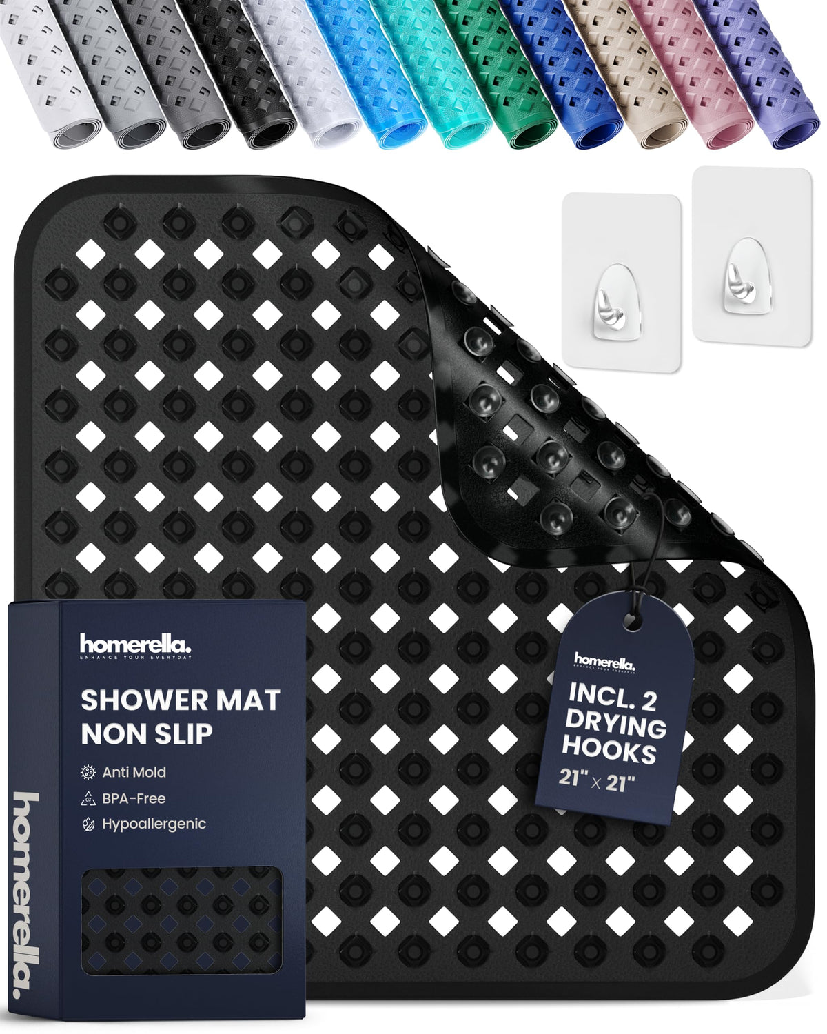 Square Shower Mat Non Slip Anti Mold 21x21 Anti Slip Shower Mat