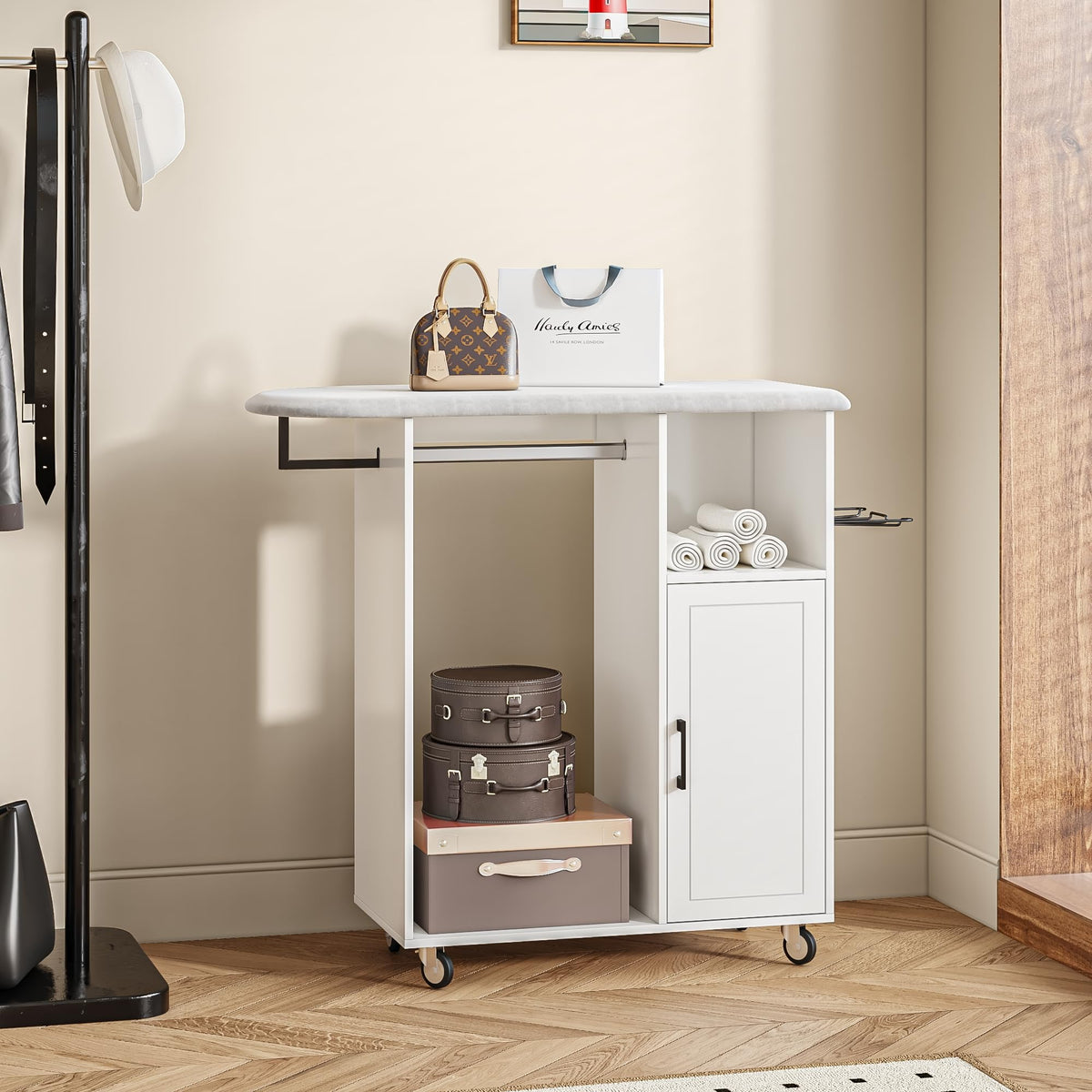 Rolling Ironing Board with Storage Cabinet