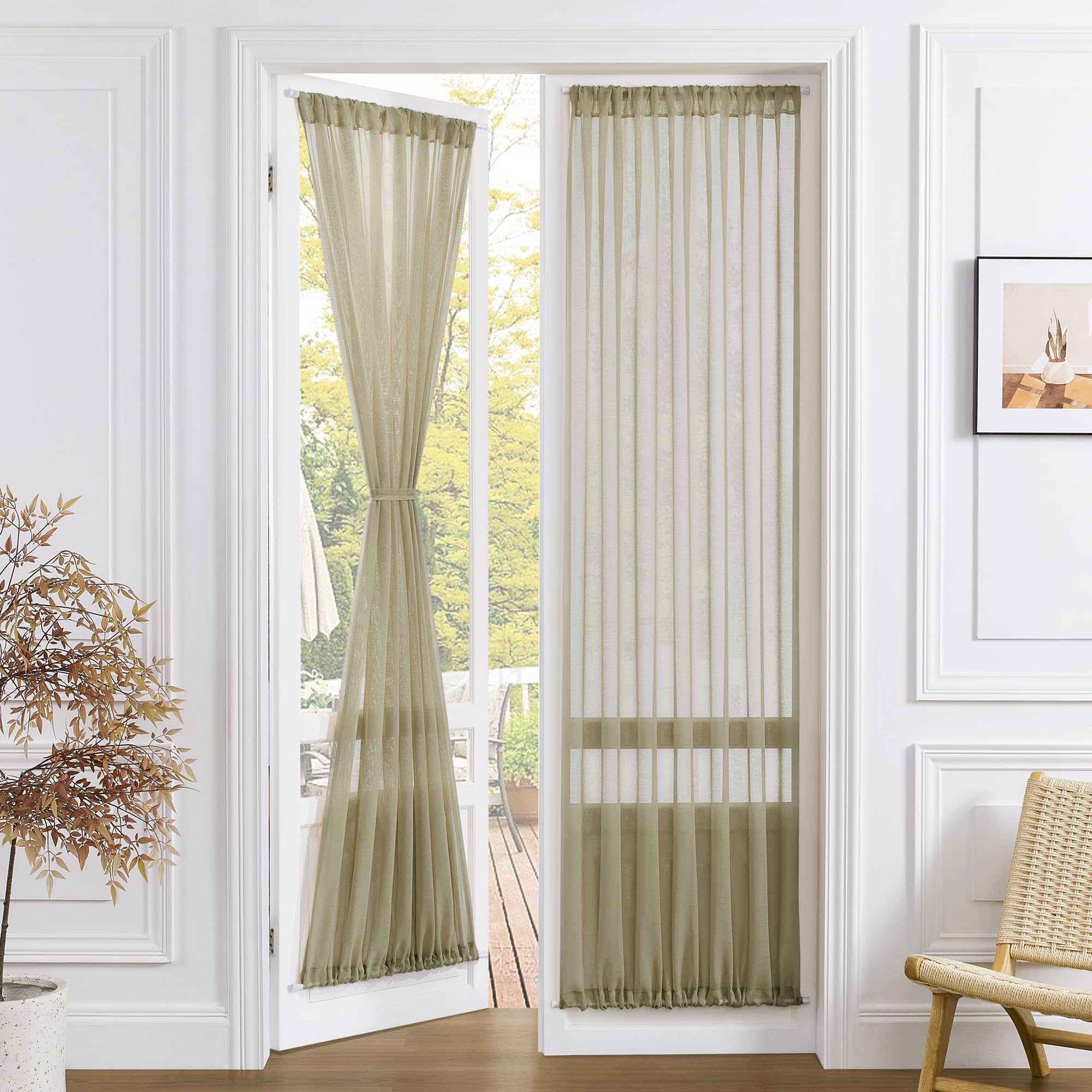 Sheer Door Curtain Closet Linen Textured Curtain Sheers Doorway Light Filtering Voile French Door Rod Pocket Curtains Patio Glass Doors
