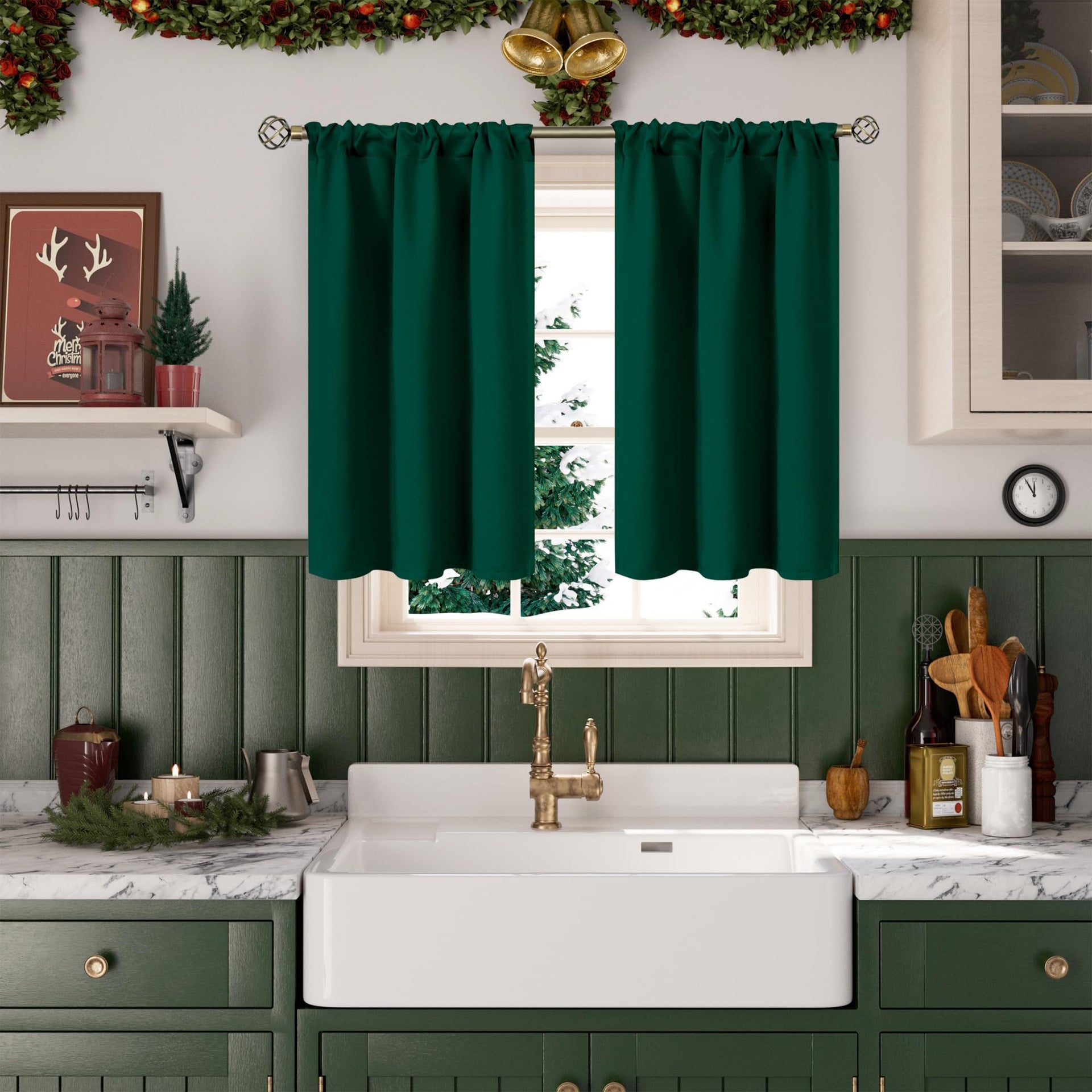 Emerald Green Blackout Curtains 40 Inch Length for Short Window (2 Count)
