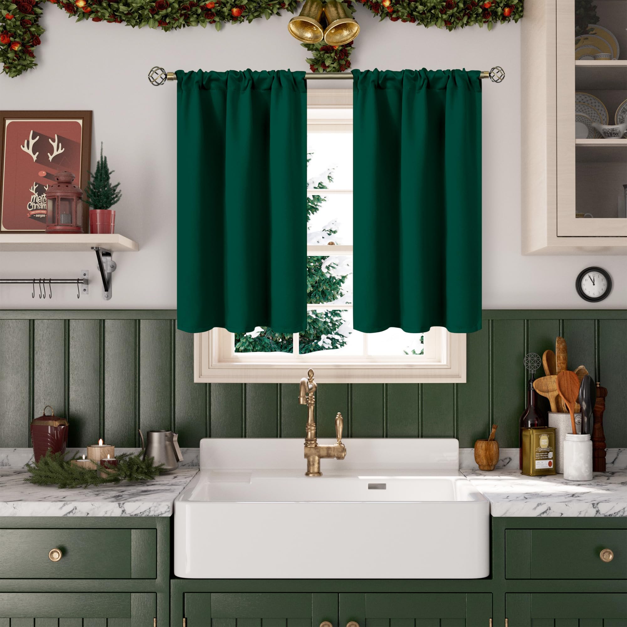 Emerald Green Blackout Curtains 40 Inch Length for Short Window (2 Count)