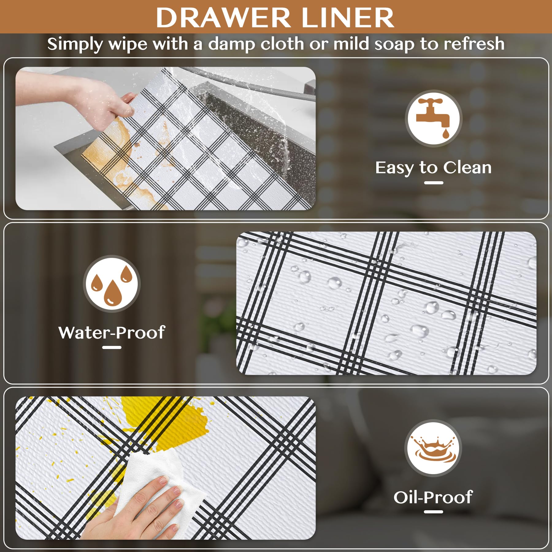 Non Adhesive Shelf and Drawer Liner for Kitchen Cabinets