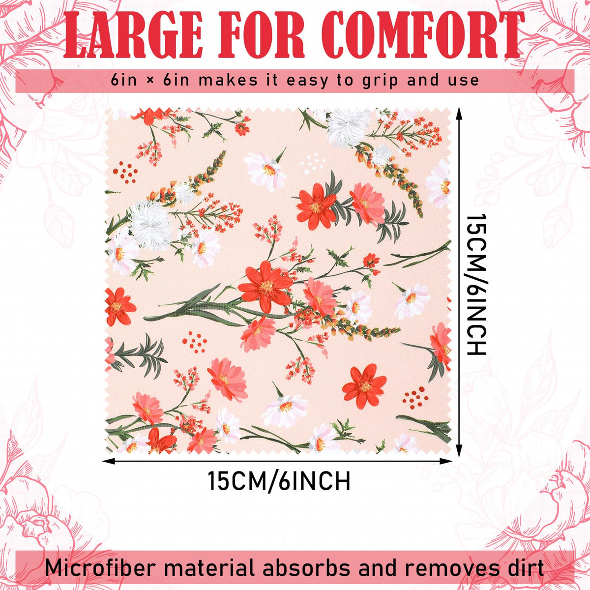 20 Pcs Microfiber Cleaning Cloth Elegant Flower Design Microfiber Cloth Soft Multicolor Glasses Cleaner for Eyeglasses Camera Lens Cell Phone Screens Glasses