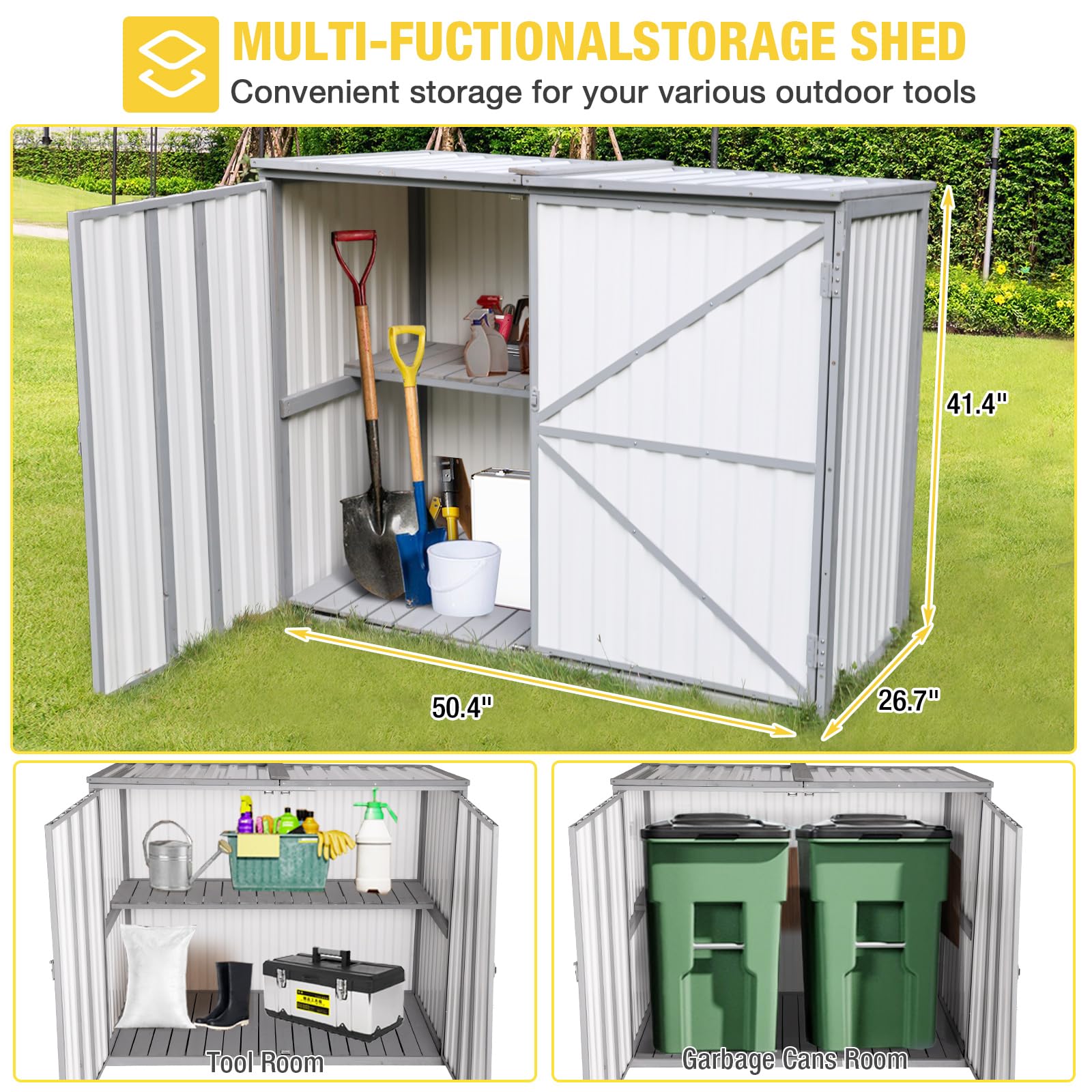 Outdoor Storage Cabinet Trash Can Storage Shed Upgraded with Metal Frame for Garbage Can