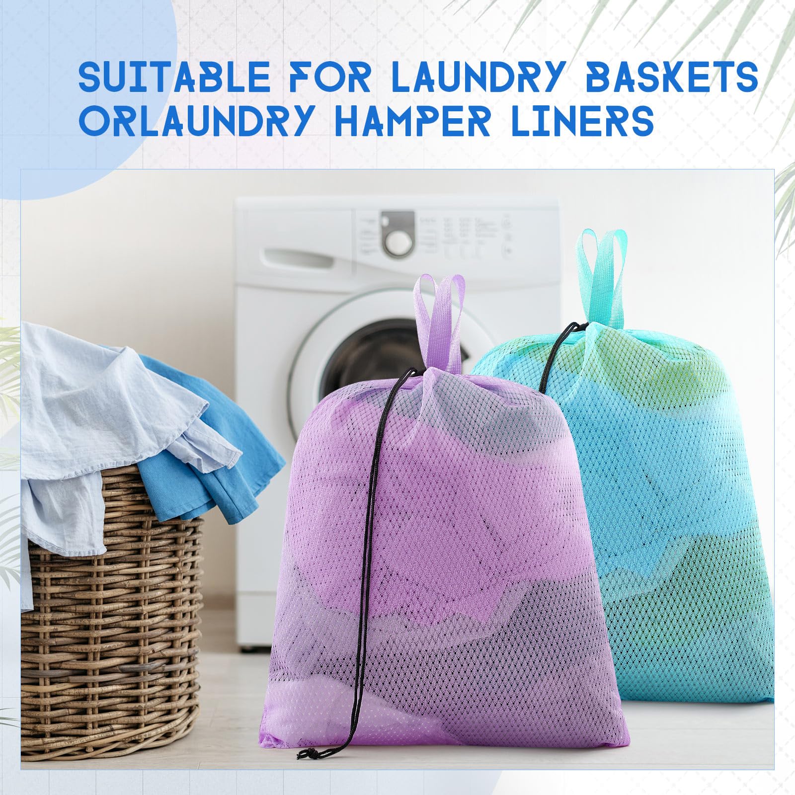6 Pack 20 x 17 Inches Colorful Mesh Laundry Bag Soft with Handles Medium Machine Washable Secure Drawstring Closure Sturdy Mesh Net Laundry for College Travel Dorm Laundromat (6 Count)