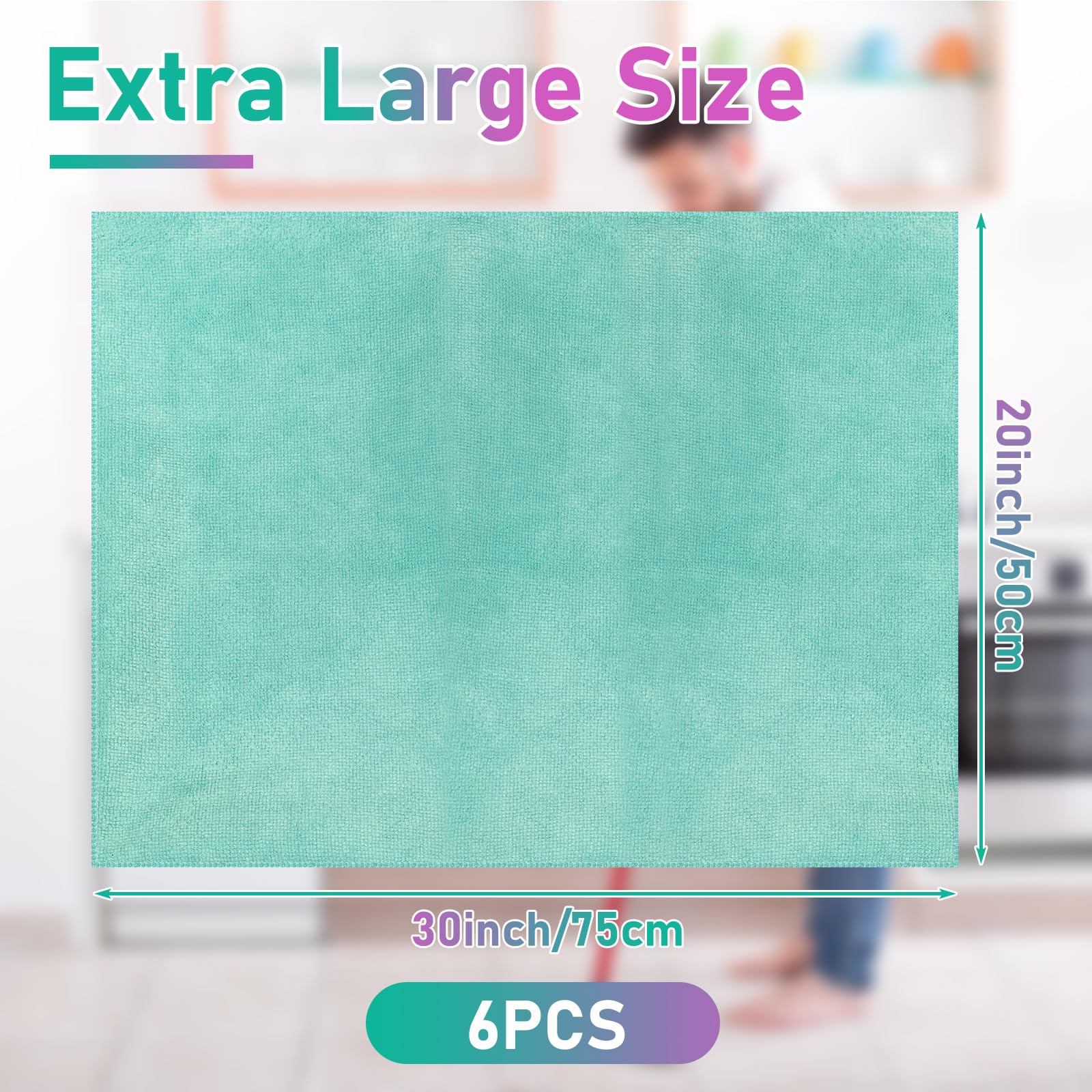 6 Pcs Extra Large Microfiber Cleaning Cloth 30" x 20" Washable Reusable Microfiber Towel Streak Free Lint Free Cloth for Cleaning Home Glass Office Window Bathrooms (6 Count)