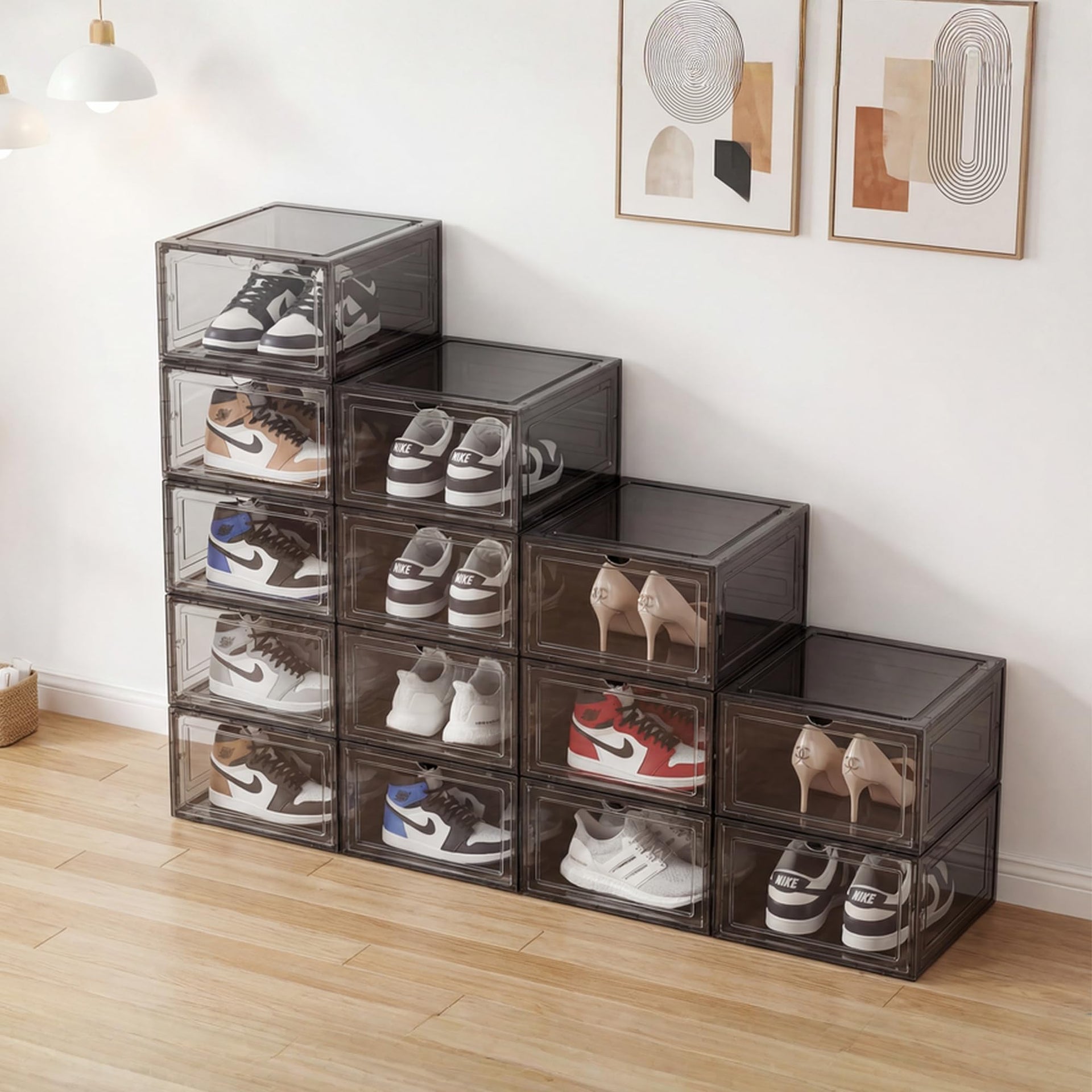 Upgraded Hard Shoe Storage Box 6 Pack XL Clear Shoe Organizer (6 Count)