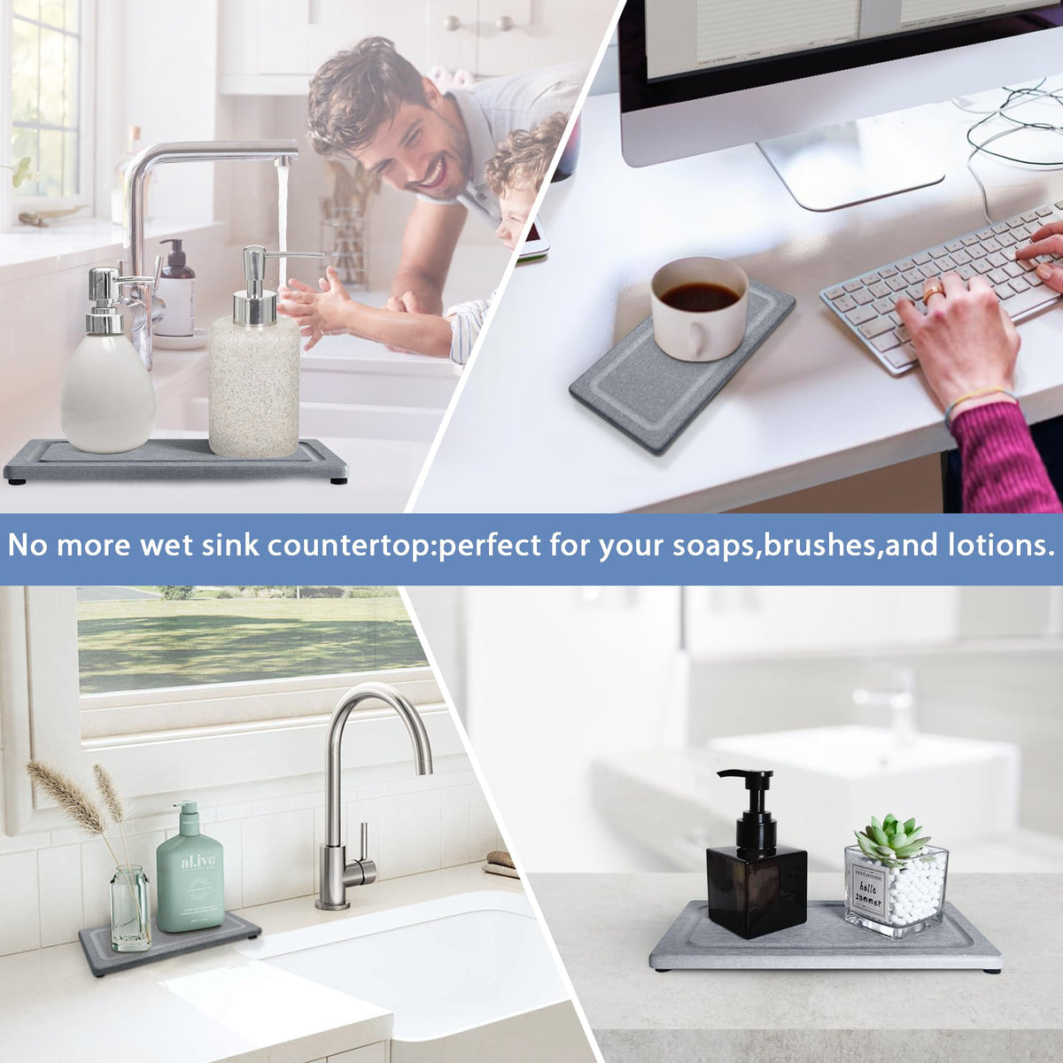 2 PCS Water Absorbing Stone Trays for Bathroom Sink Fast Drying Coasters (2 Count)