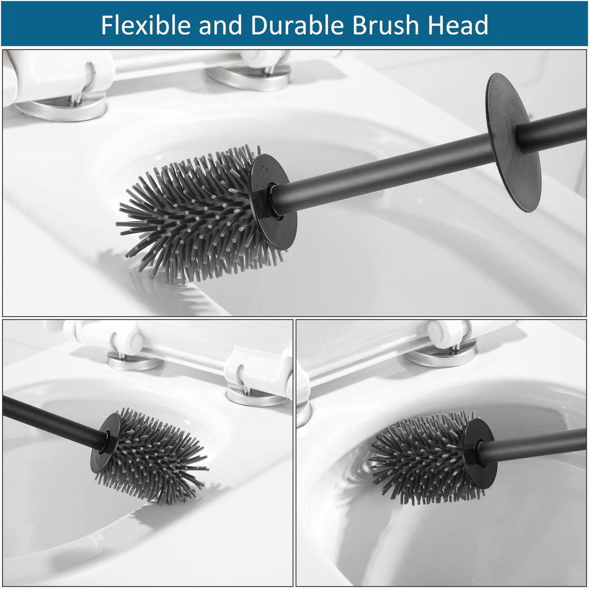 Toilet Brush and Holder Set Black Freestanding for Bathroom