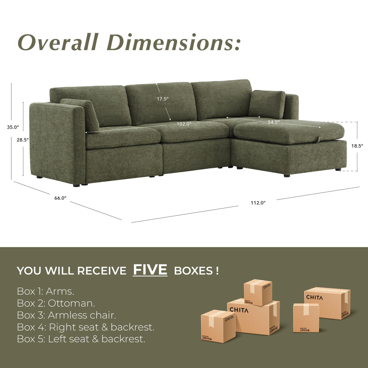 112" Modular Sectional Sofa