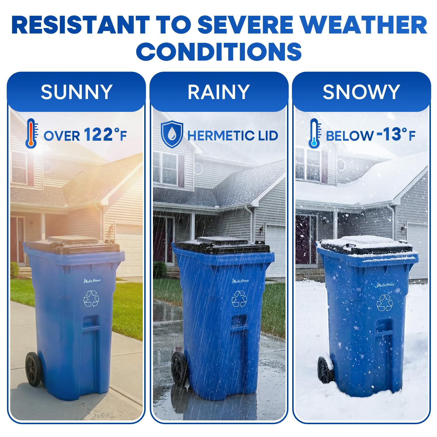 32 Gallon Trash Can Outdoor Recycling Bin with Lid and Wheels Heavy Duty Rolling Garbage Can with Lid Blue Recycle Trash Can with Wheels for Warehouse Hospital Restaurant Office