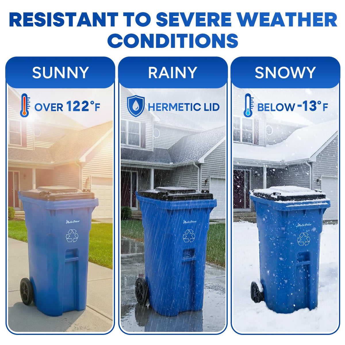 32 Gallon Trash Can Outdoor Recycling Bin with Lid and Wheels Heavy Duty Rolling Garbage Can with Lid Blue Recycle Trash Can with Wheels for Warehouse Hospital Restaurant Office