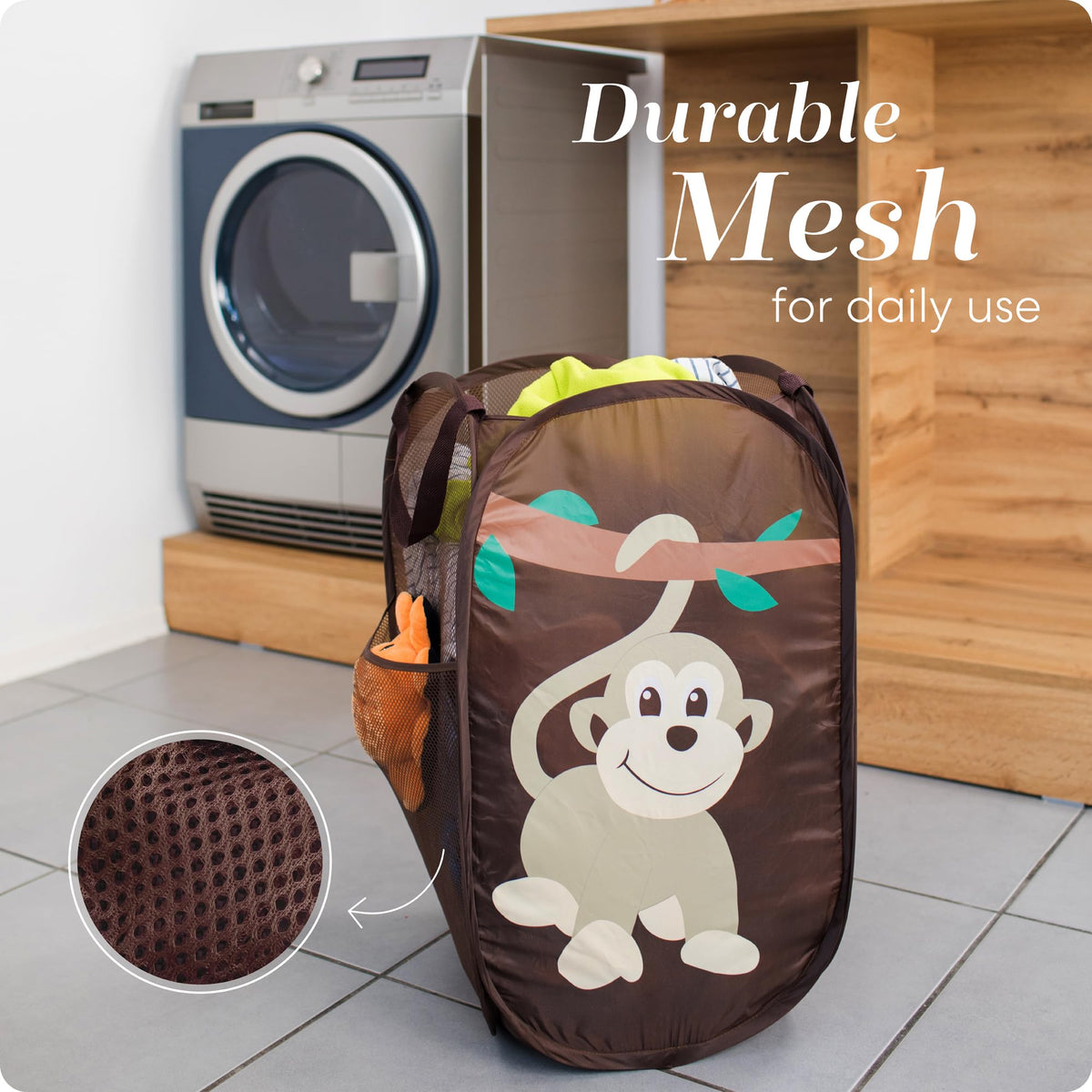 Collapsible Mesh Pop Up Laundry Hamper with Side Pocket