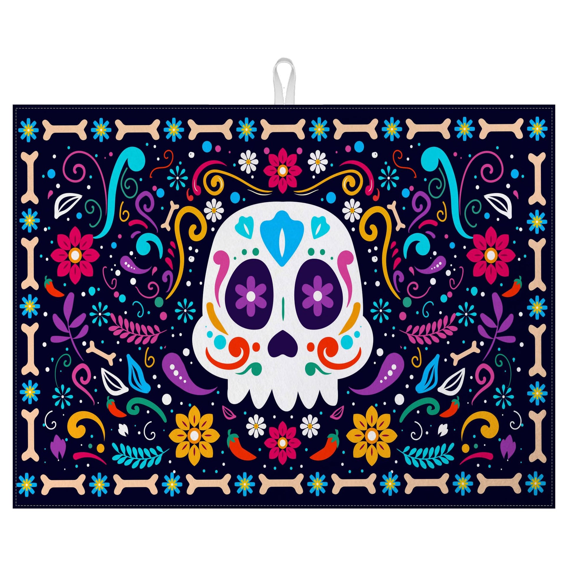 Sugar Skull Dish Drying Mat for Kitchen Counter Microfiber Absorbent Dish Day of the Dead Kitchen Drying Mat Draining Reusable Washable for Dishes