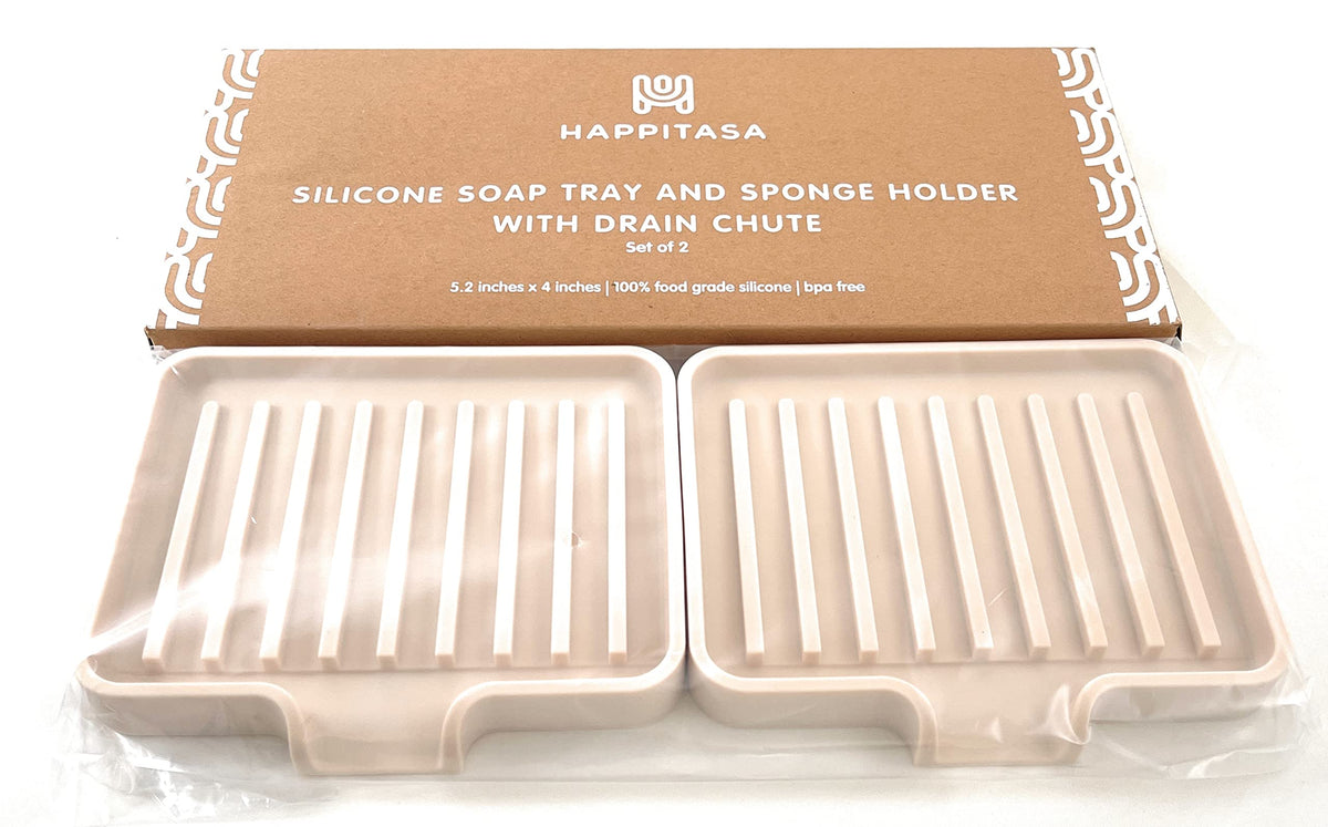 Silicone Soap Dish Tray and Sponge Holder with Drain Chute (2 Count)