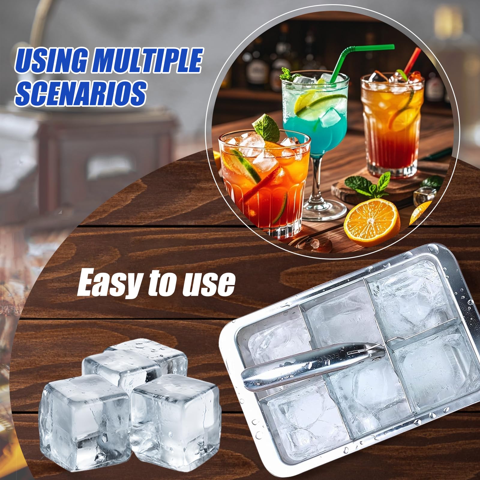 Professional Ice Cube Trays Stainless Steel (6 Count)