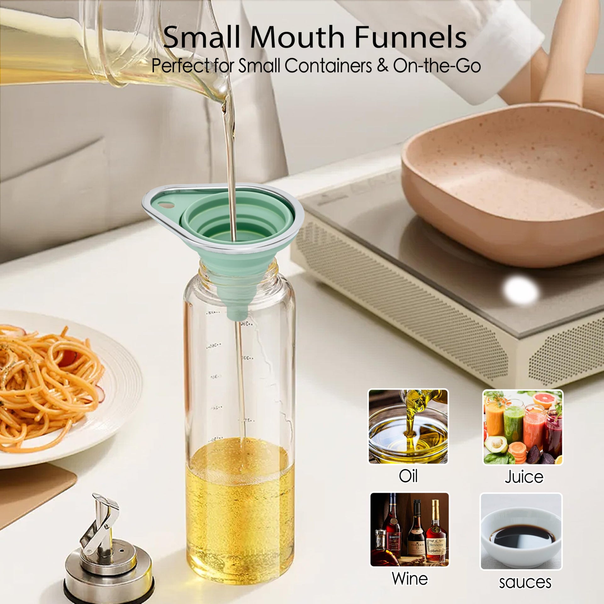 Stainless Steel Rim Small Silicone Collapsible Funnel Set (2 Count)