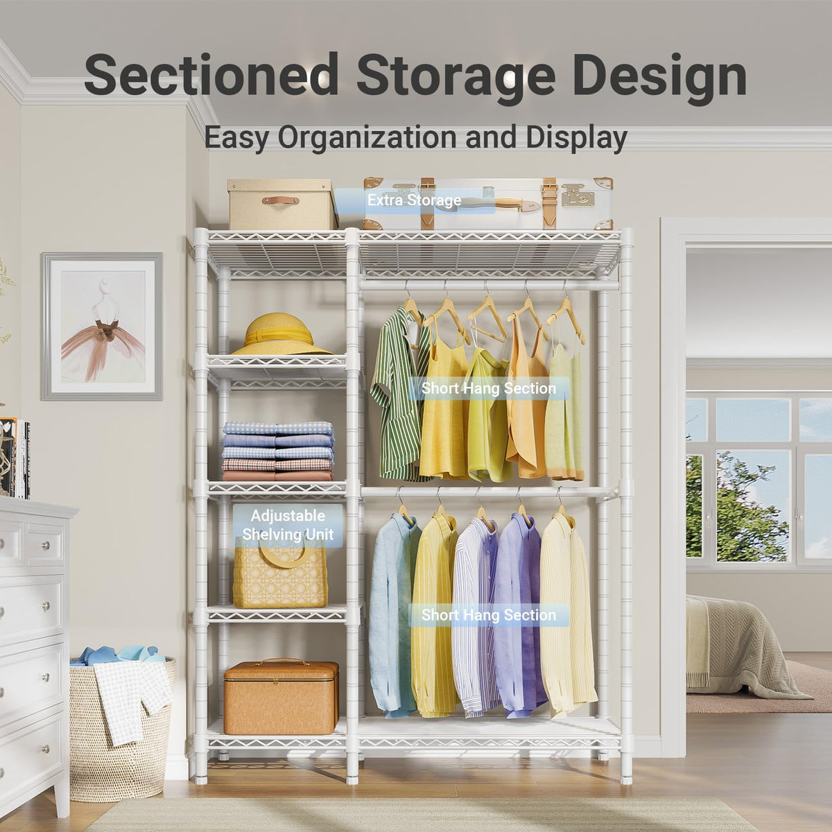V7 Clothing Rack with Shelves Heavy duty Closet for Hanging Clothes