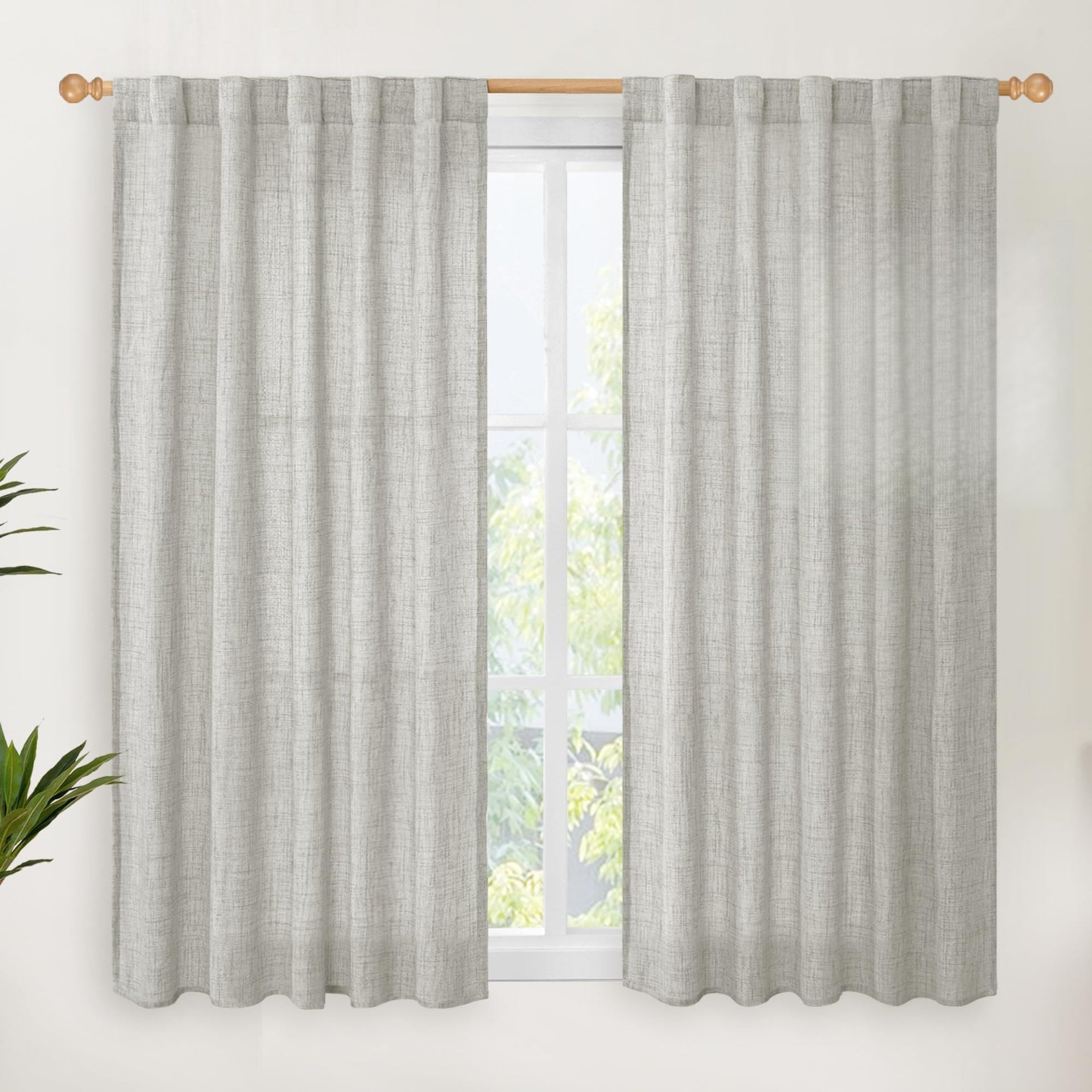 Light Grey Linen Semi Sheer Curtains 45 Inch Length 2 Panels (2 Count)