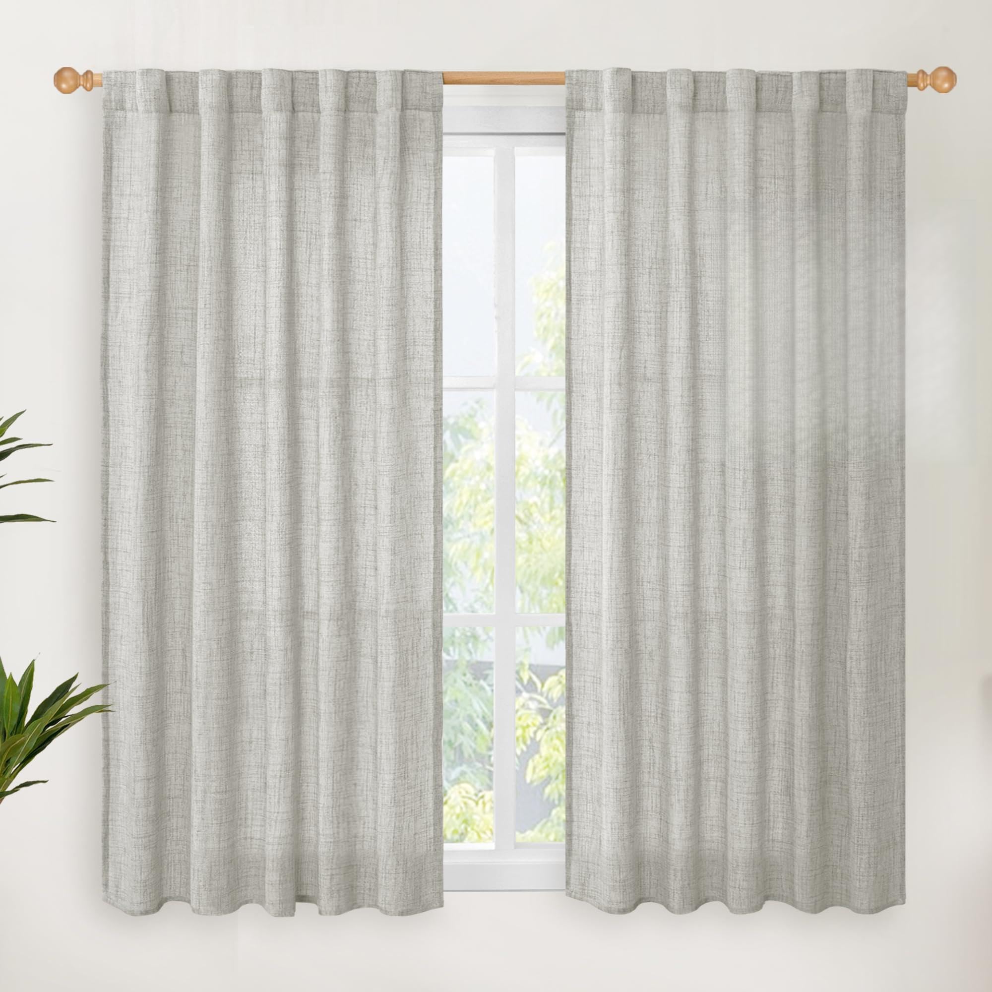 Light Grey Linen Semi Sheer Curtains 45 Inch Length 2 Panels (2 Count)