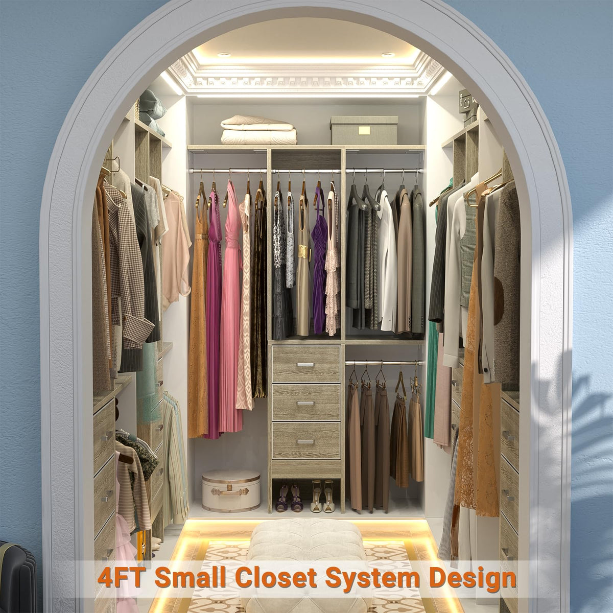 4FT Small Closet System with 3 Fabric Drawers