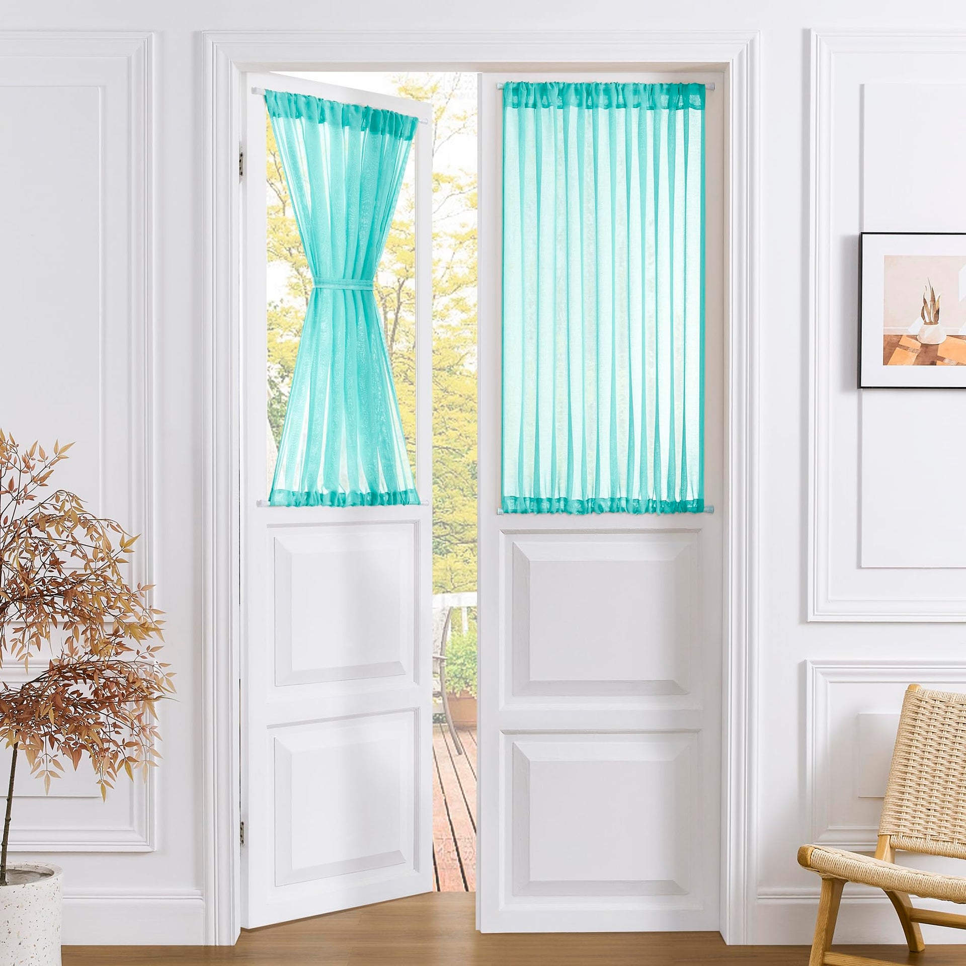 Short Sheer Door Curtain Closet Linen Textured Curtain Sheers Doorway Light Filtering Voile Patio Glass Doors Rod Pocket Curtains French Door