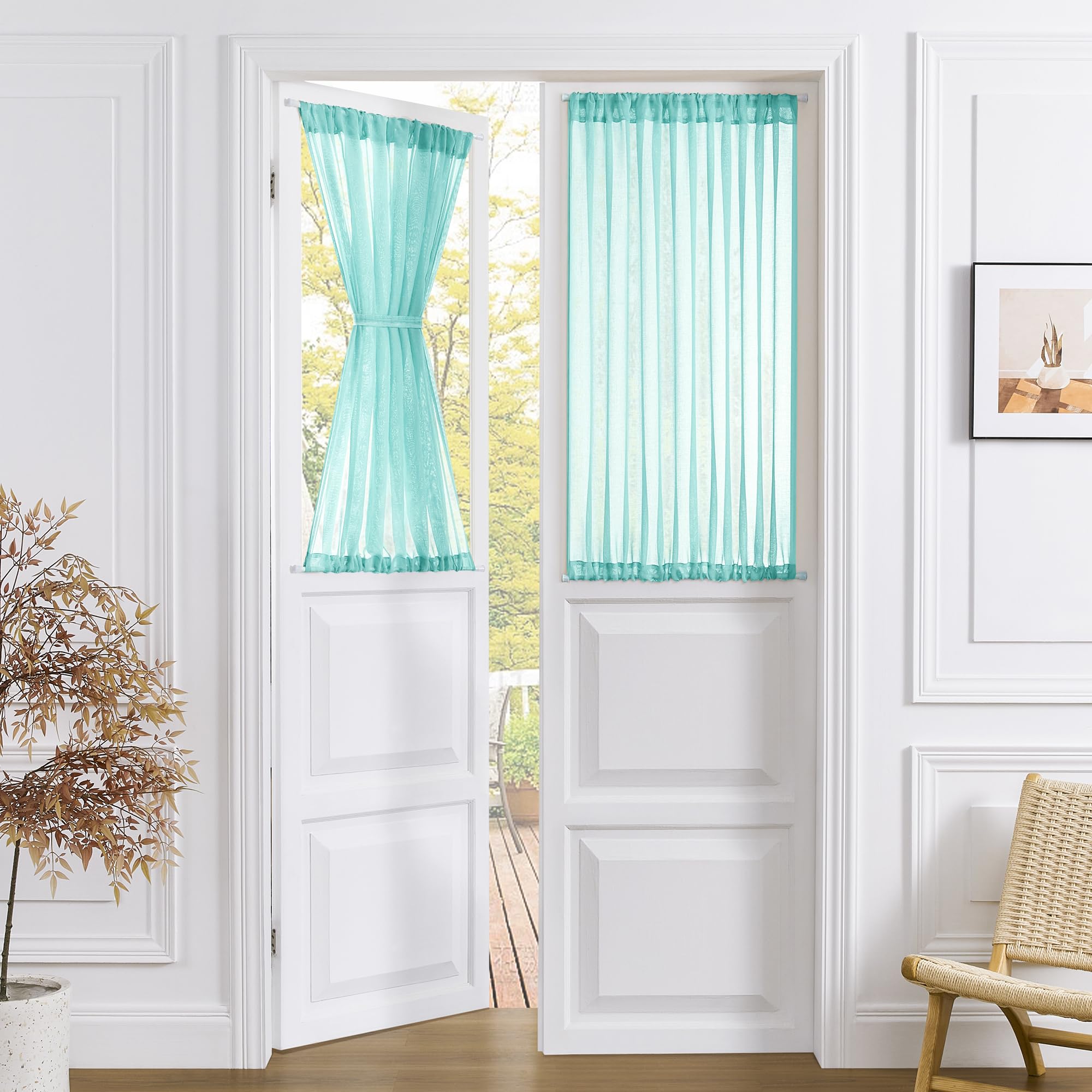 Small Sheer Door Curtain Closet Linen Textured Curtain Sheers Doorway Light Filtering Voile French Door Rod Pocket Curtains Patio Glass Doors