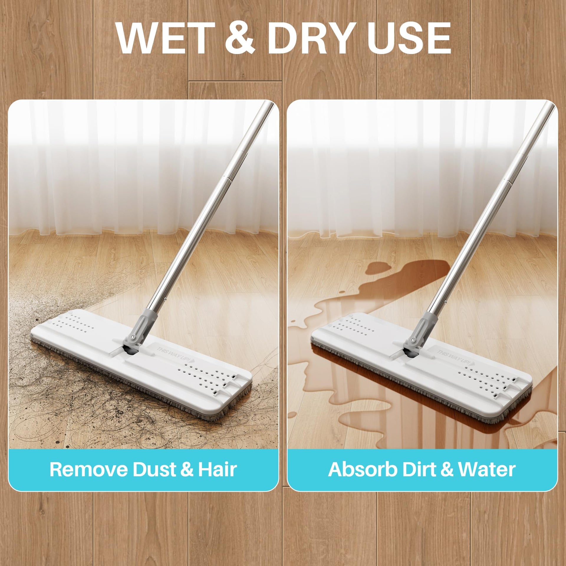 8L (2.1 Gal) Large Capacity Mop System with Extension Handle, Perfect for Household and Commercial Floor, Window, and Wall Cleaning - Includes 3 Washable Microfiber Pads for Wet and Dry Use