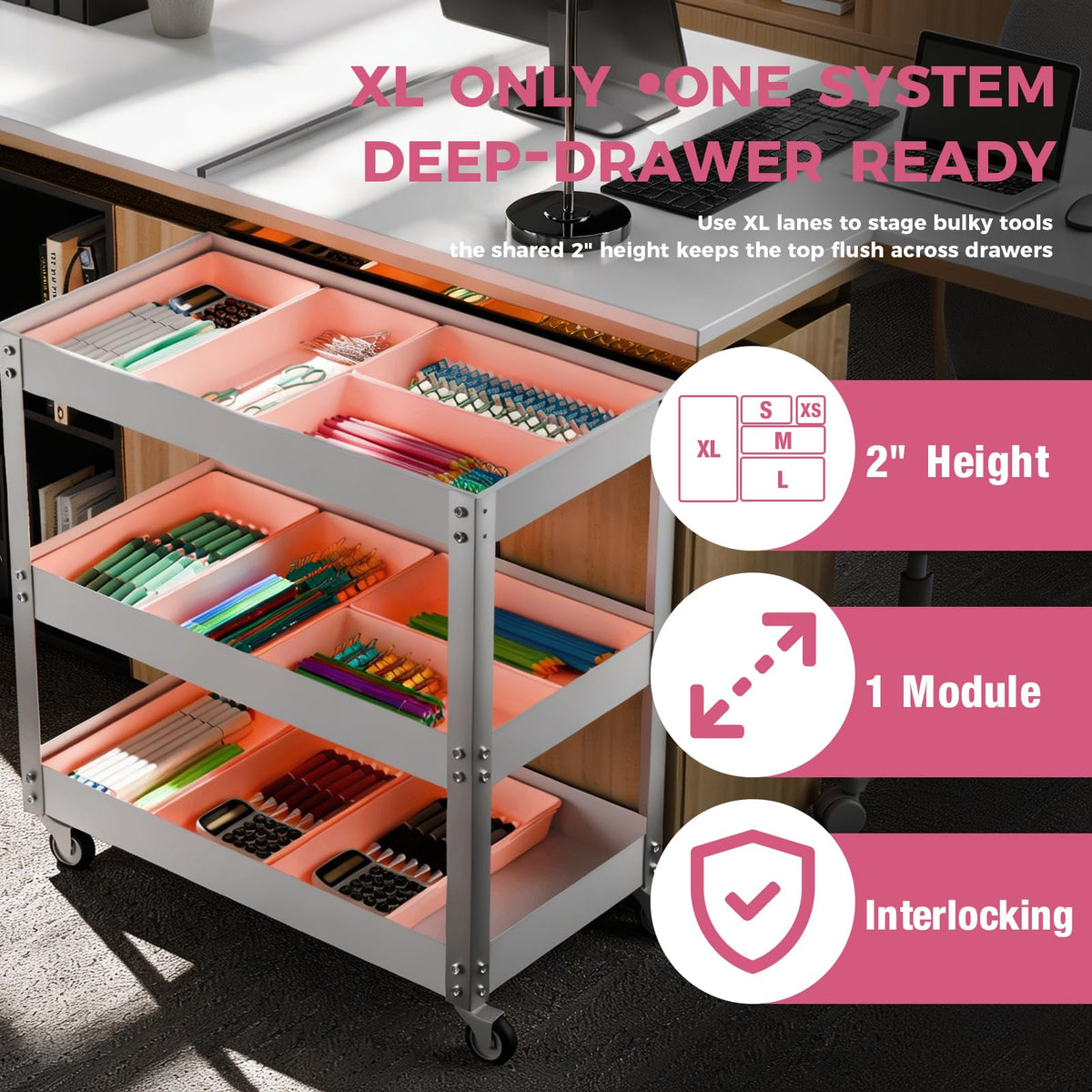 6 PCS Extra Large] Pink Drawer Organizer Trays with Non (6 Count)