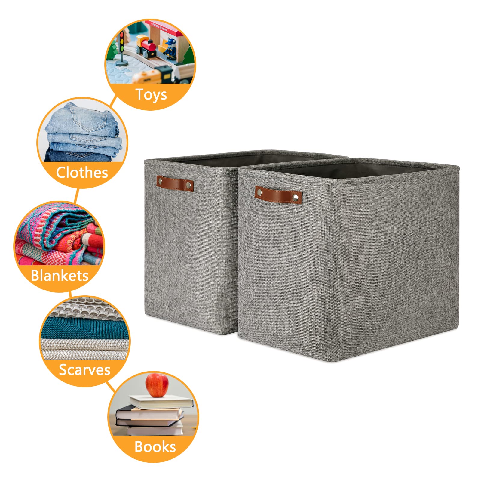 Grey Storage Baskets 2 Pack Extra Large Fabric Shelf Baskets for Organizing