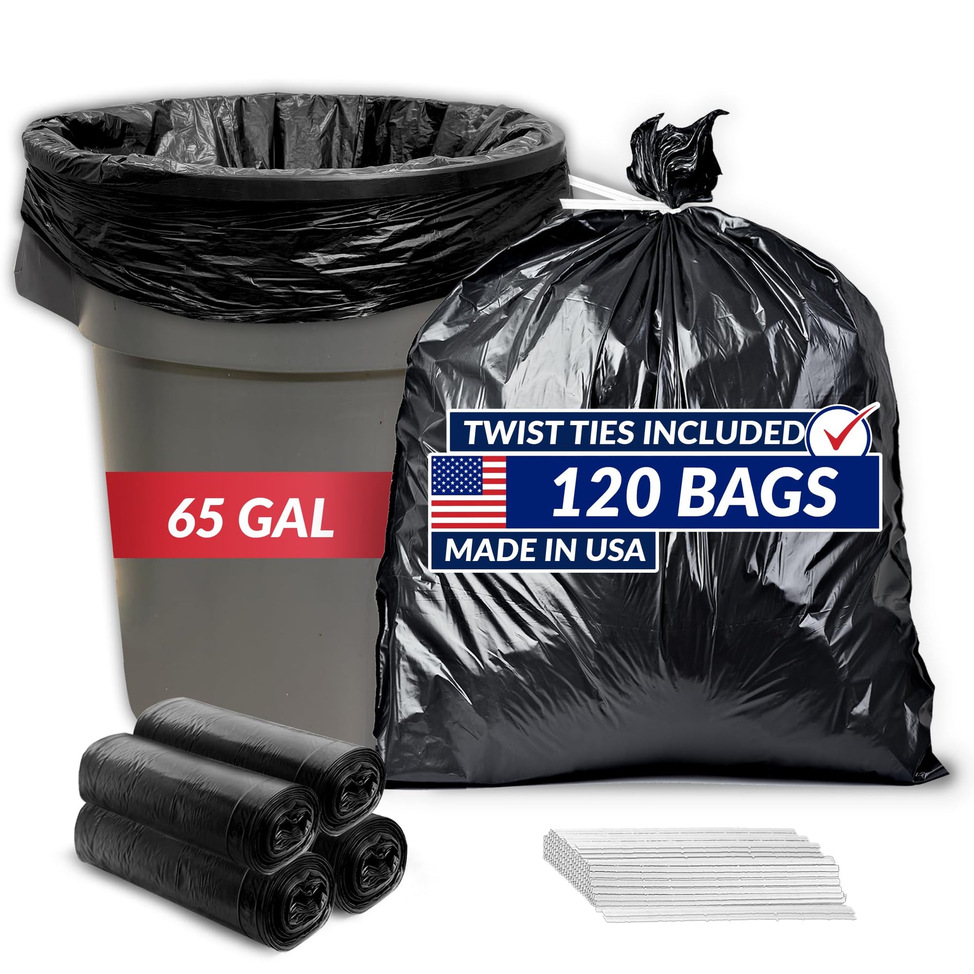 65 Gallon Trash Bags Heavy Duty (120 Count)