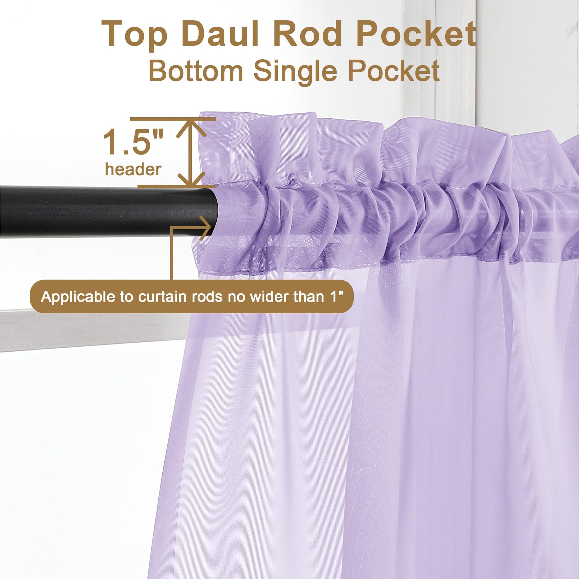 Lilac Sheer Curtains 30 inch Length 2 Panels (2 Count)